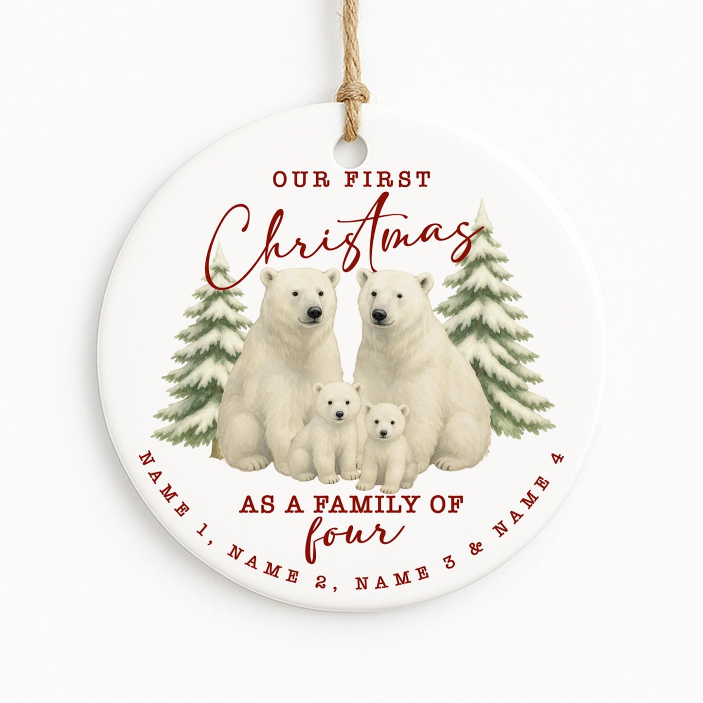 Personalised Family Christmas Bauble | Custom Polar Bear Ornament with Names | First Christmas Keepsake