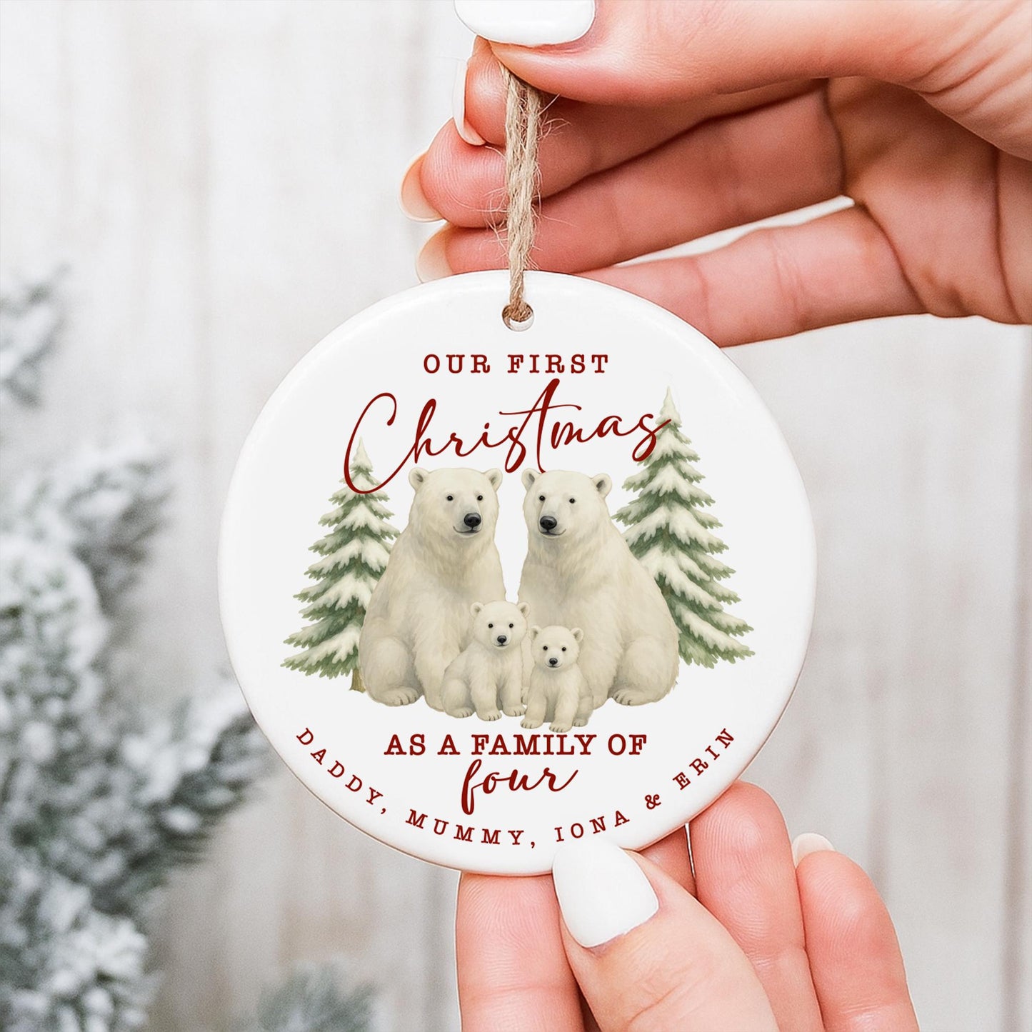 Personalised Family Christmas Bauble | Custom Polar Bear Ornament with Names | First Christmas Keepsake