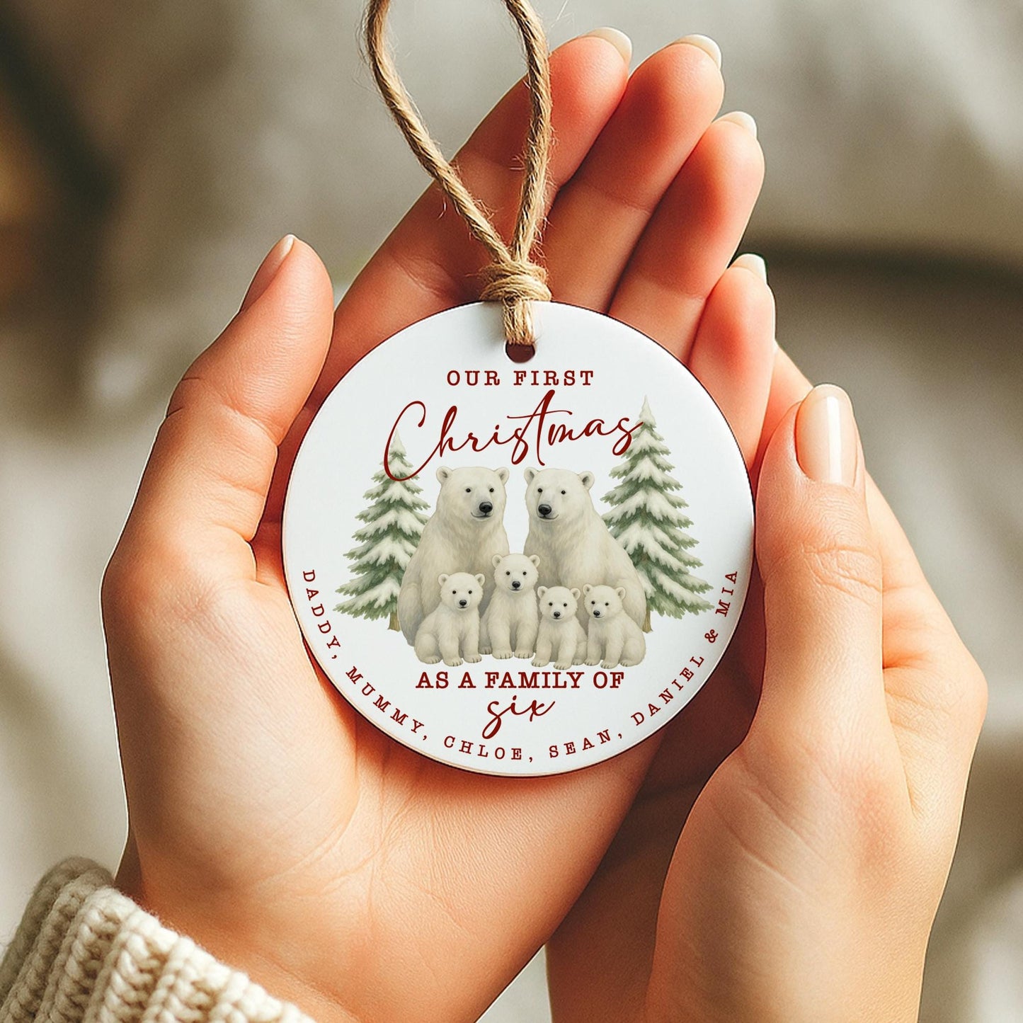 Personalised Family Christmas Bauble | Custom Polar Bear Ornament with Names | First Christmas Keepsake