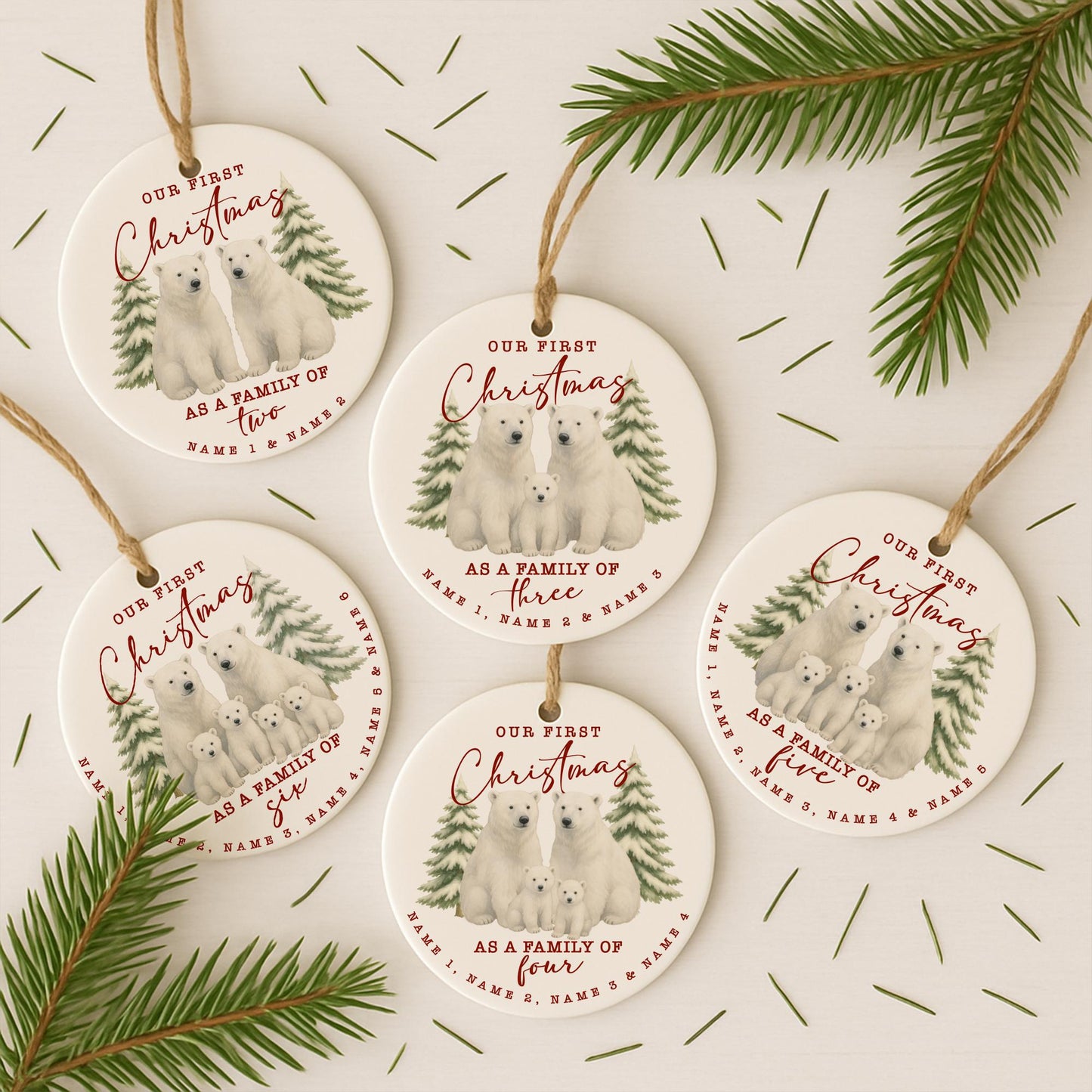 Personalised Family Christmas Bauble | Custom Polar Bear Ornament with Names | First Christmas Keepsake