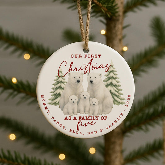 Personalised Family Christmas Bauble | Custom Polar Bear Ornament with Names | First Christmas Keepsake