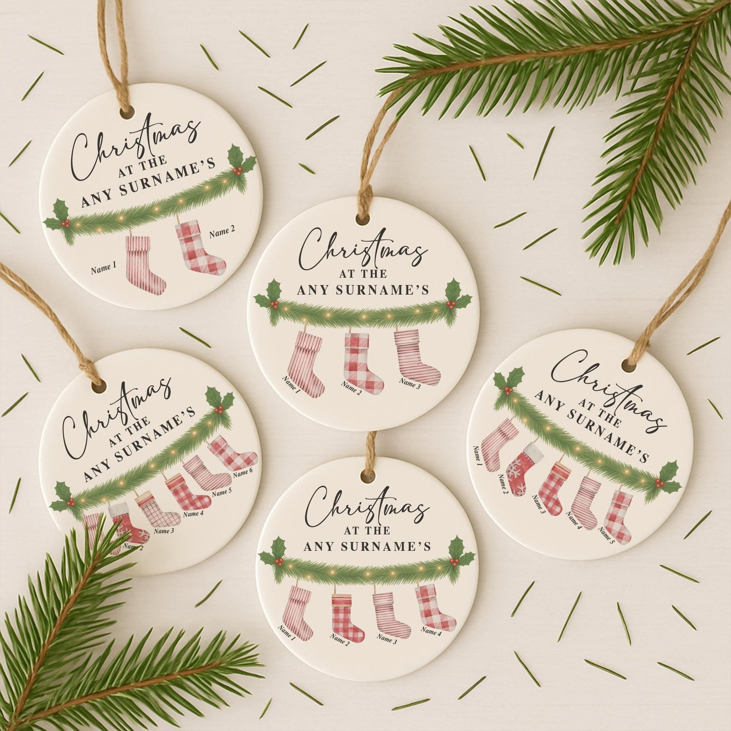 Personalised Family Christmas Bauble | Christmas at the Surnames Ornament | Custom Names Tree Decoration
