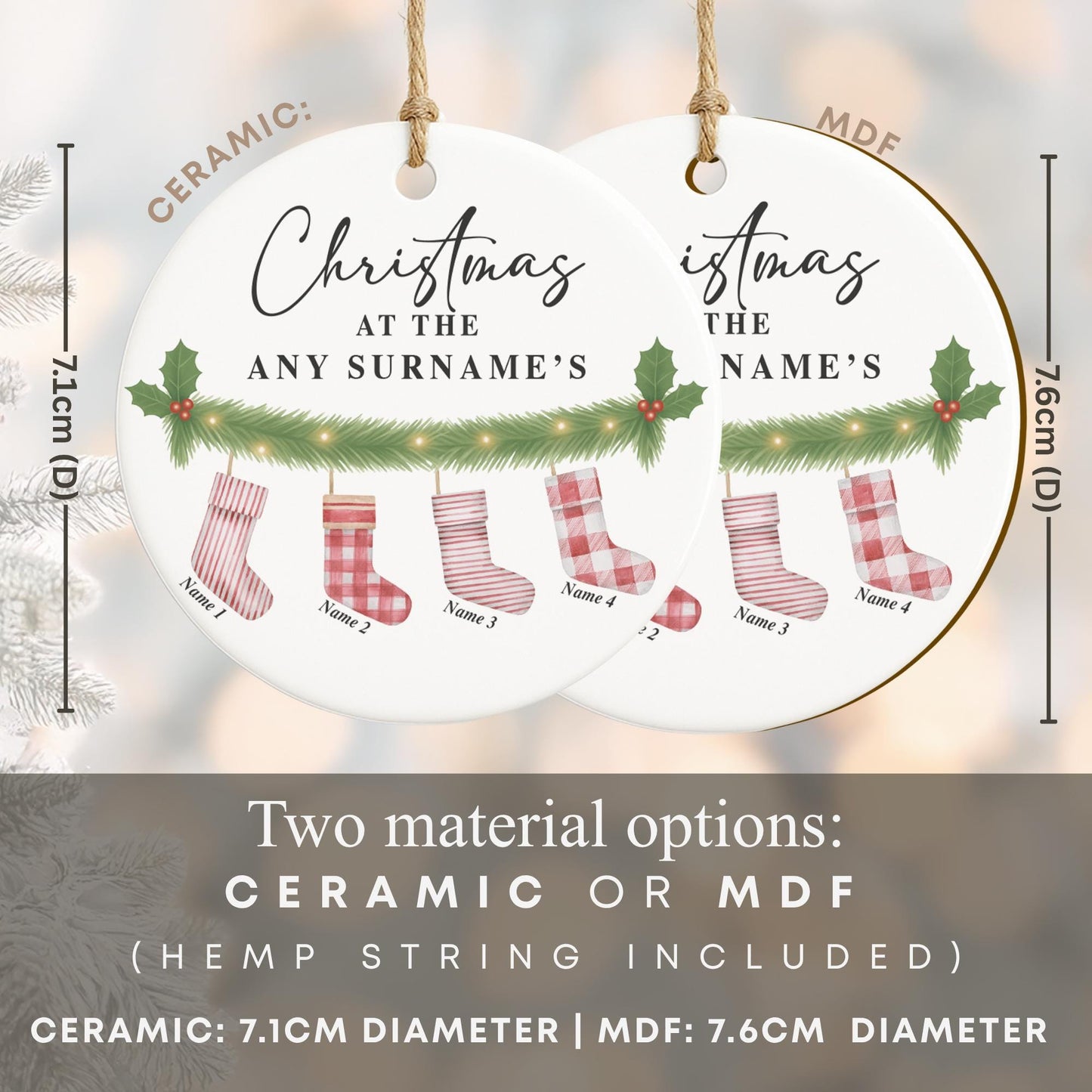 Personalised Family Christmas Bauble | Christmas at the Surnames Ornament | Custom Names Tree Decoration