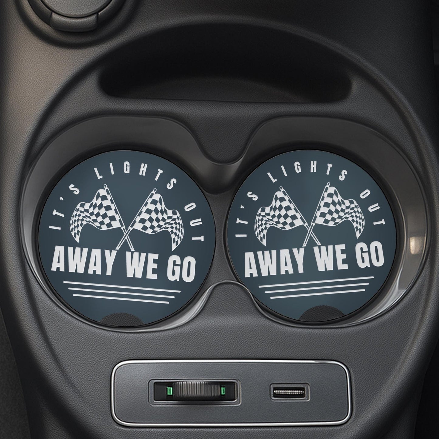 F1 Themed Car Cup Holder Coasters | Lights Out & Away We Go | Formula 1 Gift