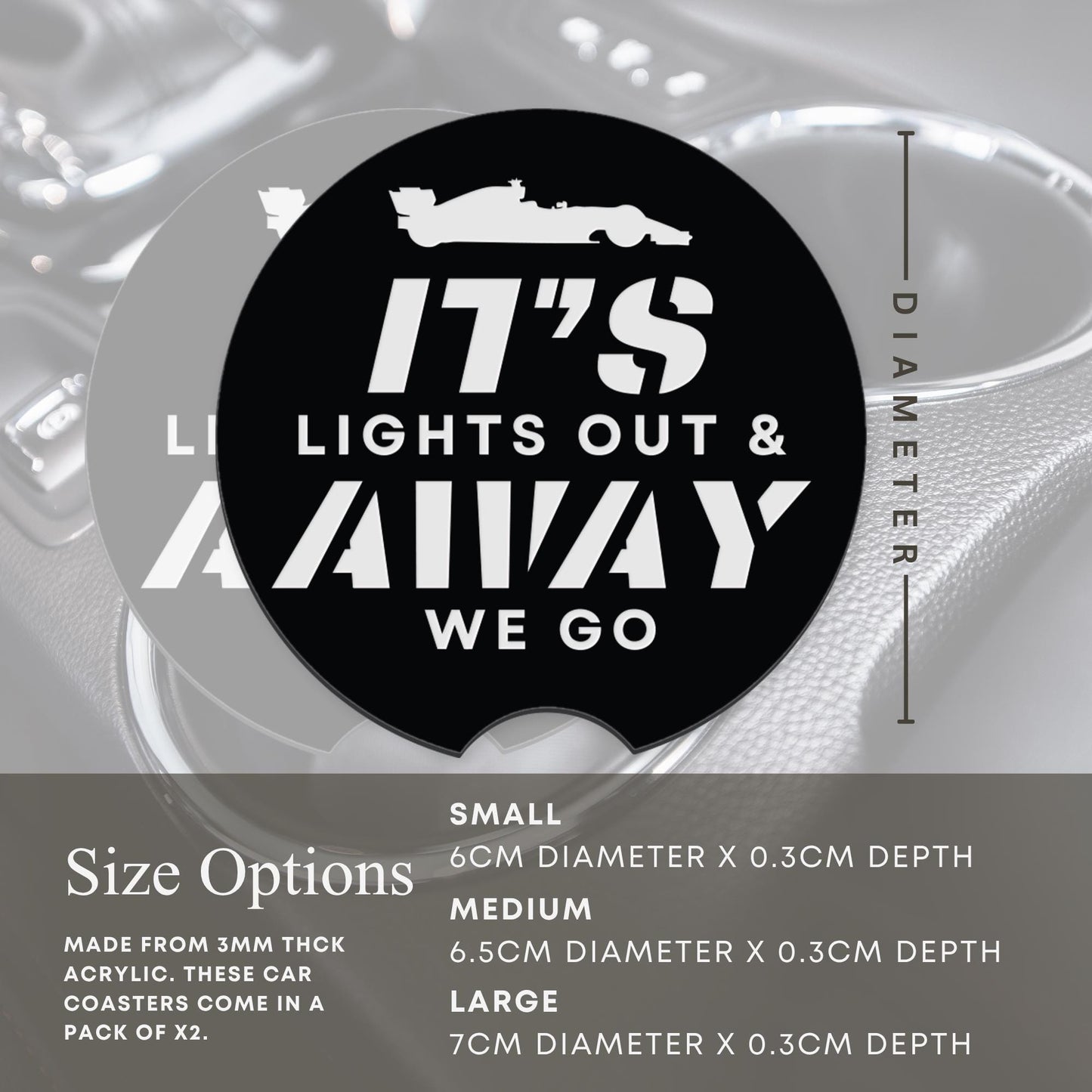 Formula 1 Themed Car Coaster Set | Lights Out Cup Holder Inserts | F1 Lover Gift