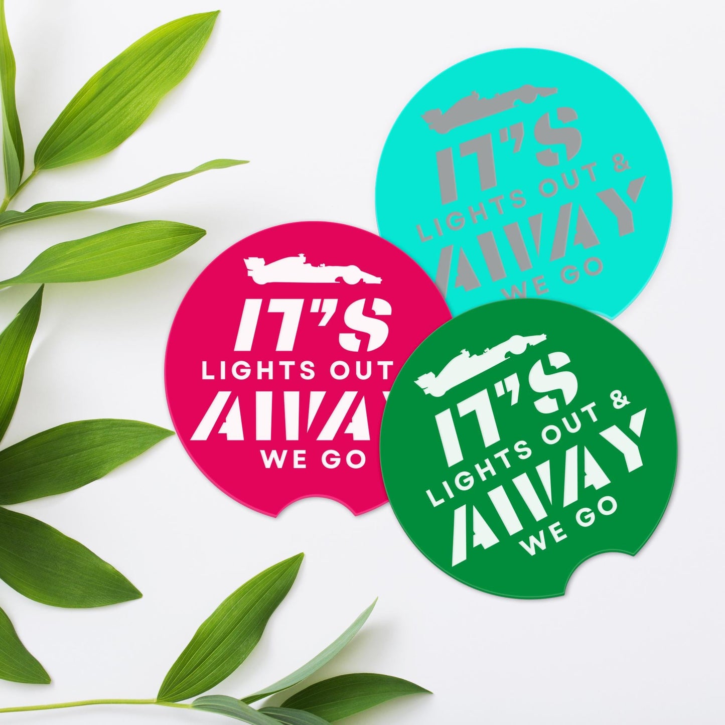 Formula 1 Themed Car Coaster Set | Lights Out Cup Holder Inserts | F1 Lover Gift