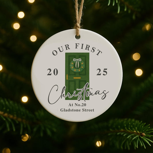 Personalised First Christmas New Home Ornament | Custom Address and Year Bauble | Moving House Gift