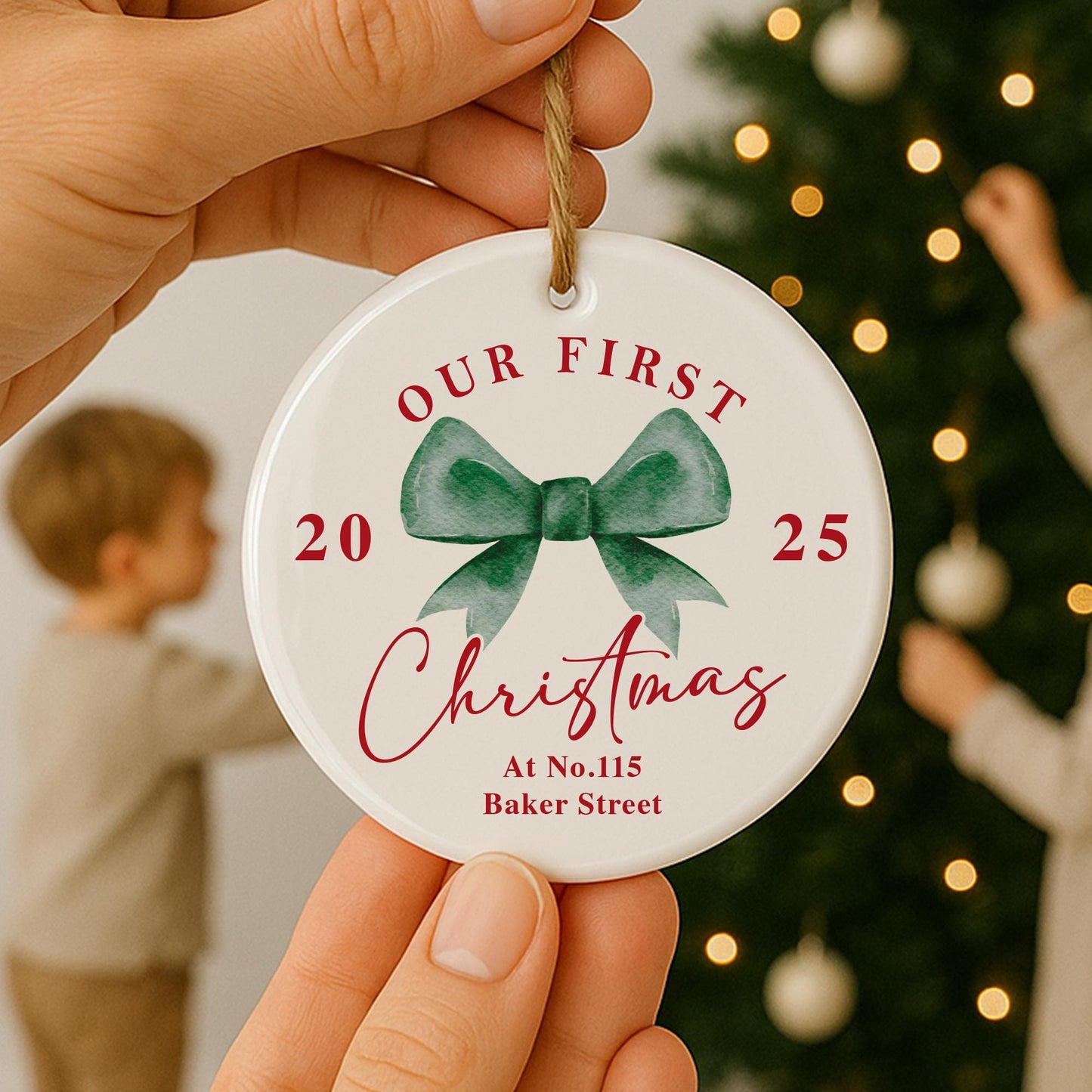 Personalised First Christmas New Home Bauble | Custom Address & Year Bow Ornament | Moving House Gift