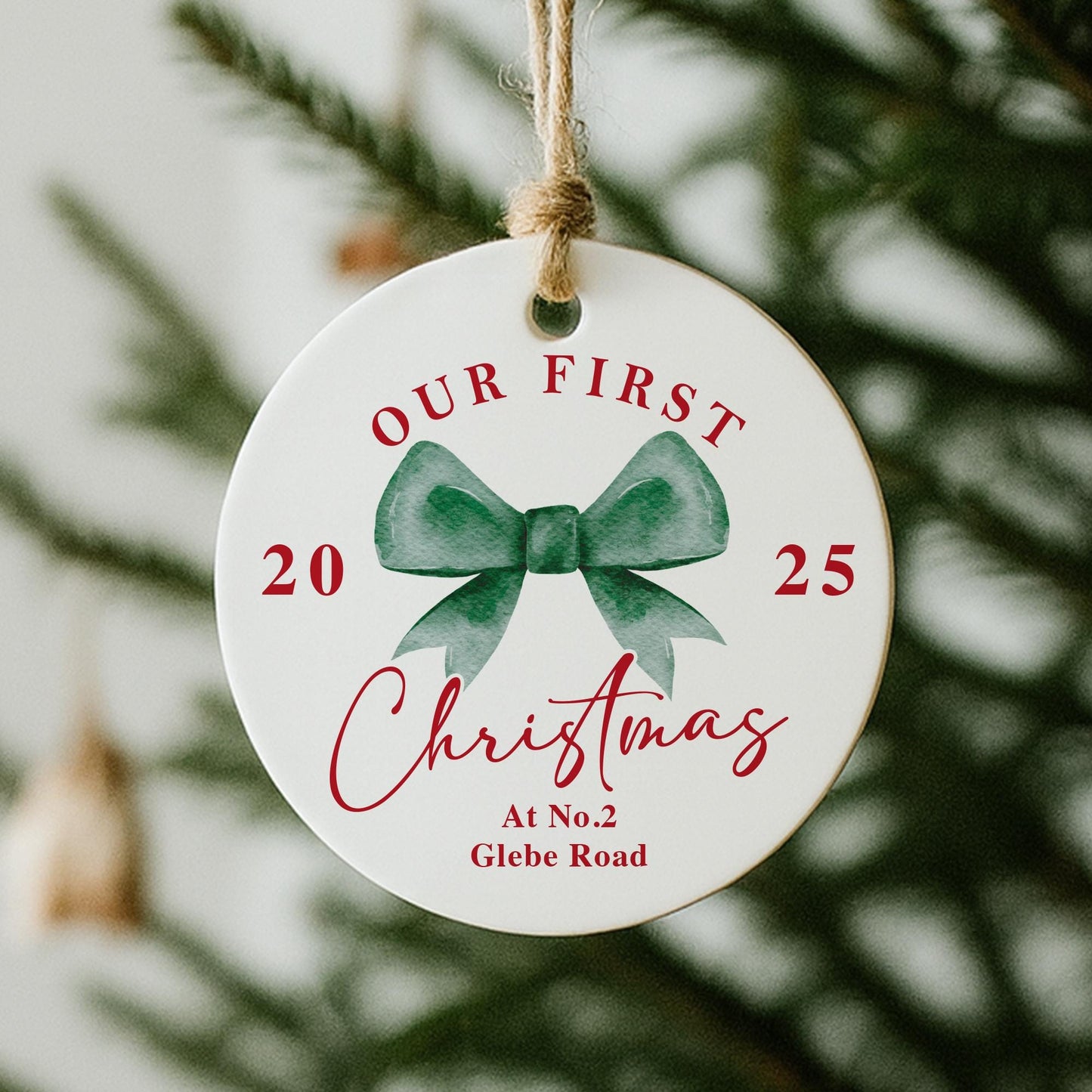 Personalised First Christmas New Home Bauble | Custom Address & Year Bow Ornament | Moving House Gift