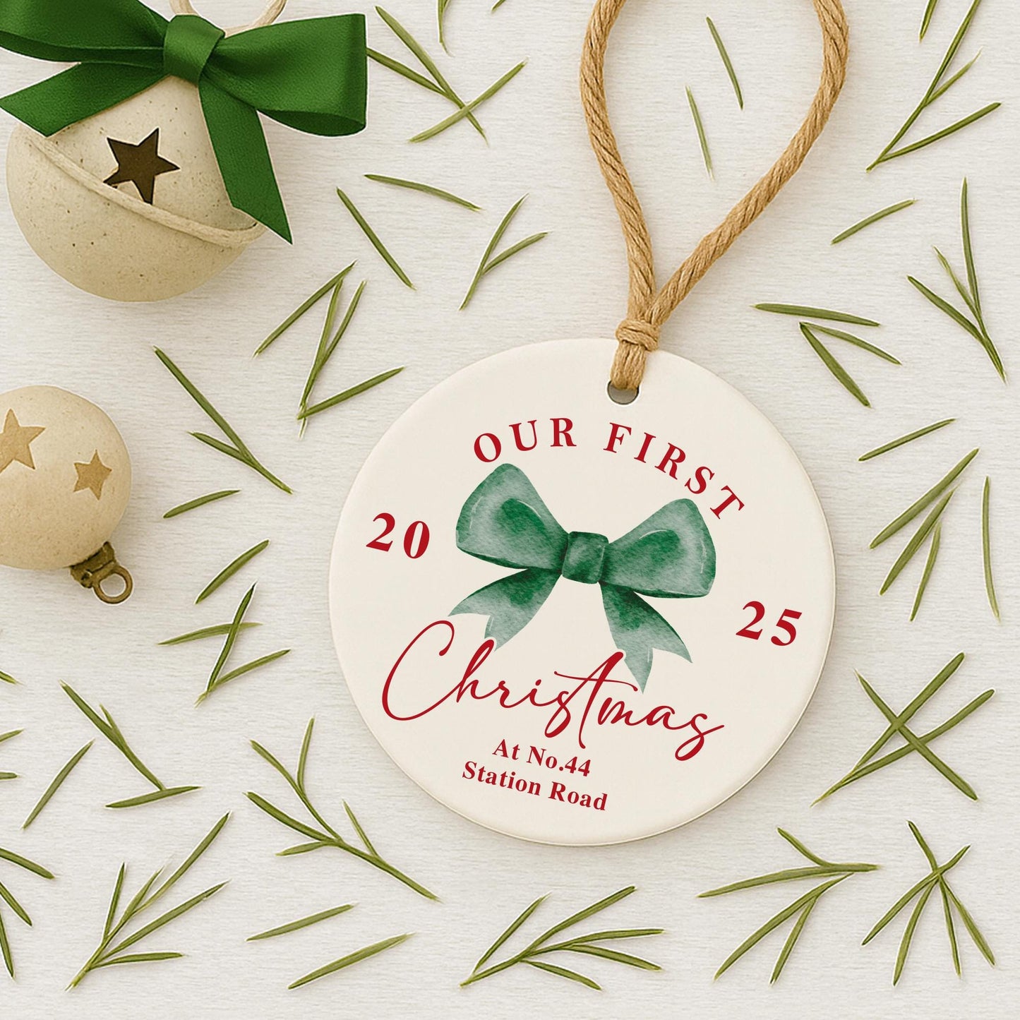 Personalised First Christmas New Home Bauble | Custom Address & Year Bow Ornament | Moving House Gift
