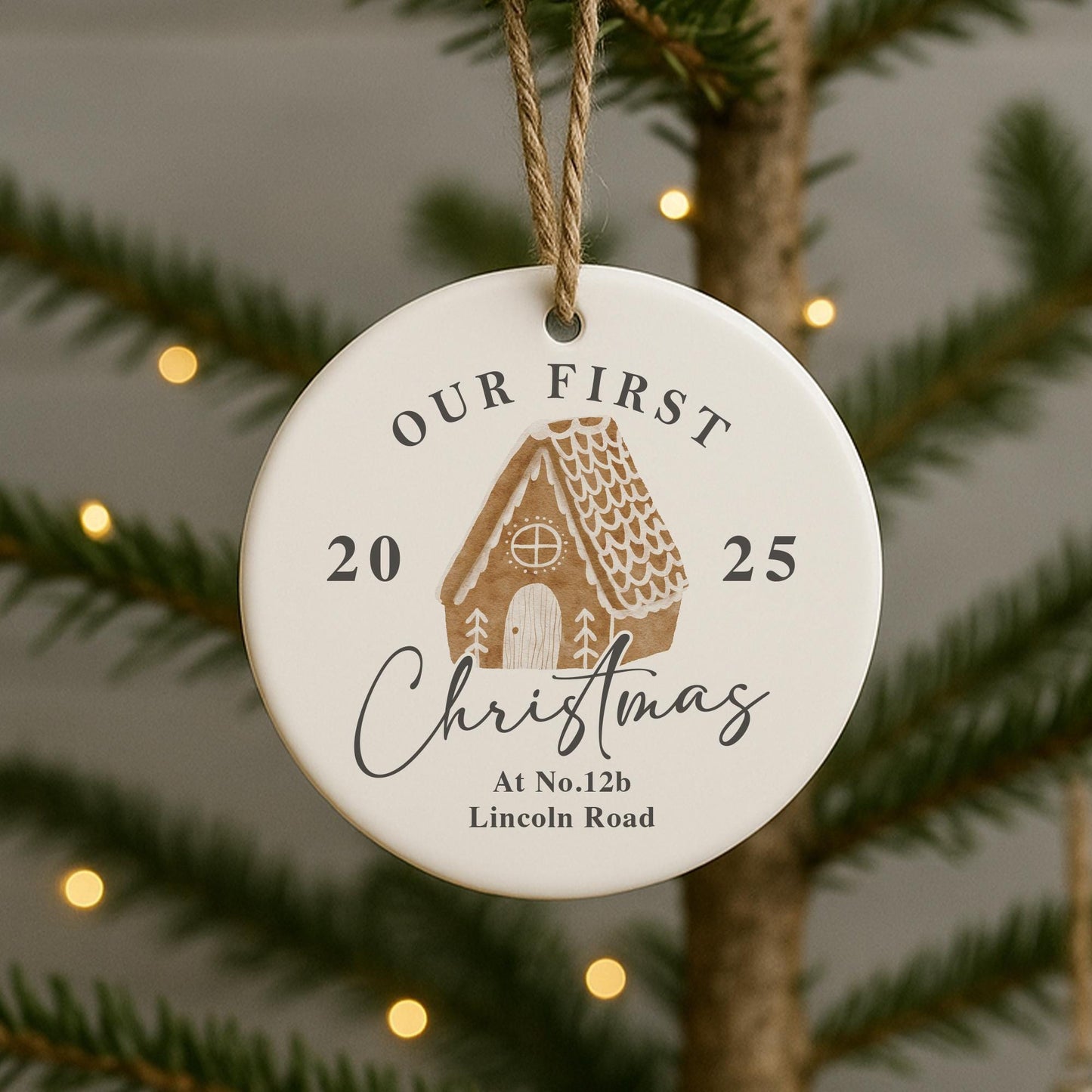 Personalised First Christmas New Home Bauble | Custom Address & Year Gingerbread House Ornament | Moving Gift