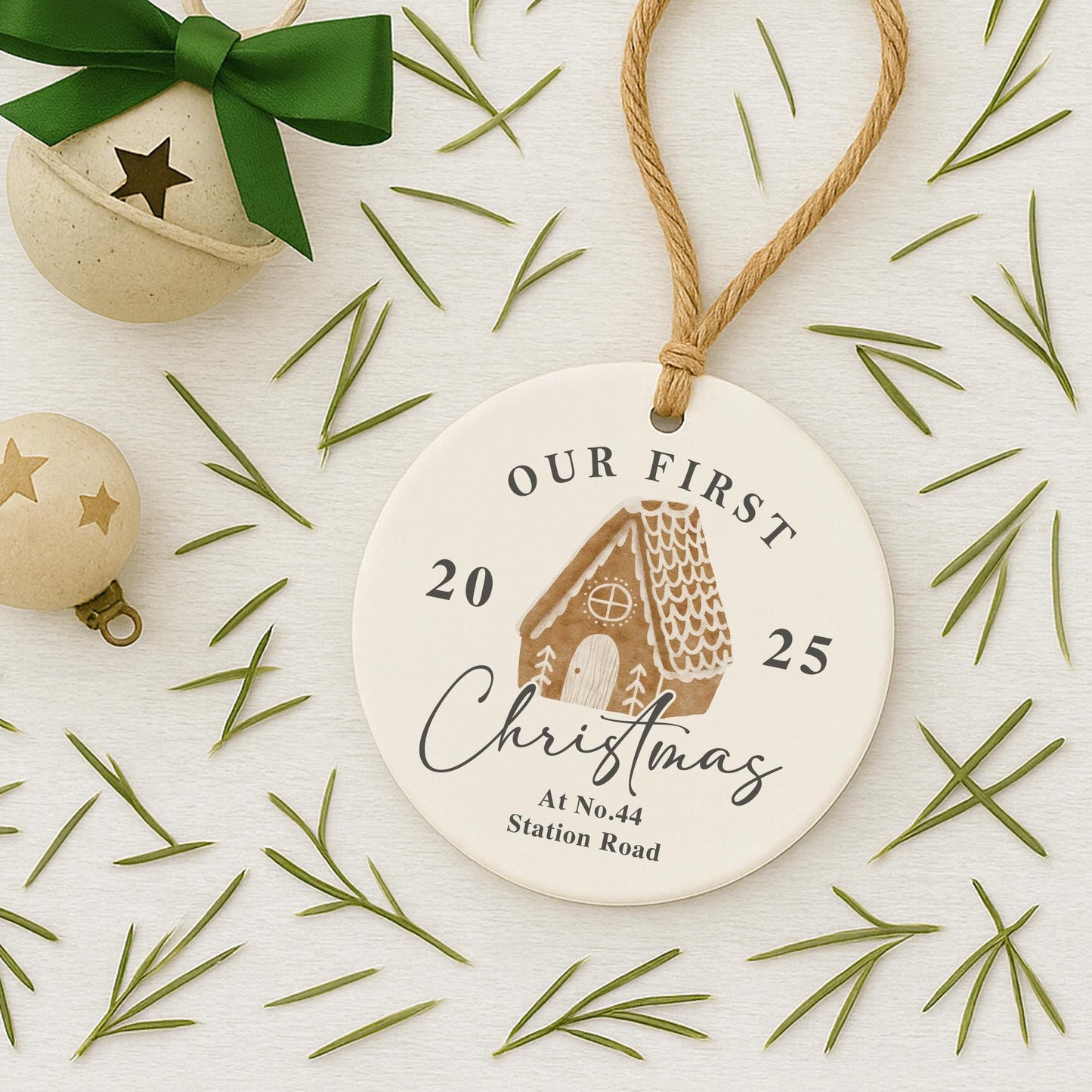 Personalised First Christmas New Home Bauble | Custom Address & Year Gingerbread House Ornament | Moving Gift