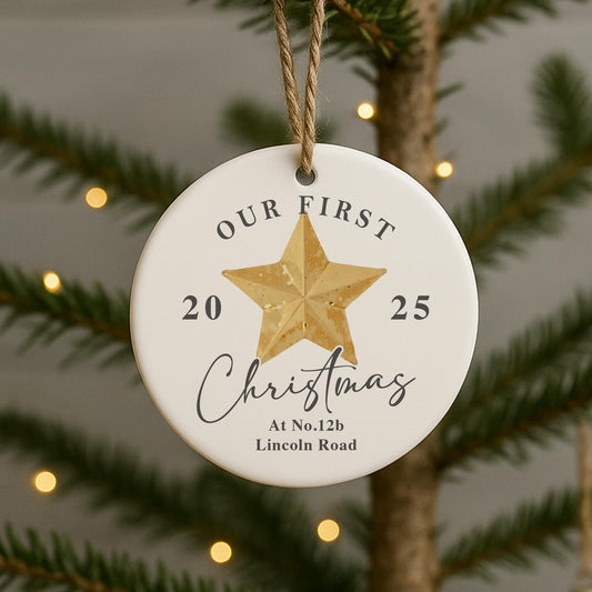 Personalised First Christmas New Home Bauble | Custom Address & Year Star Ornament | Moving House Gift