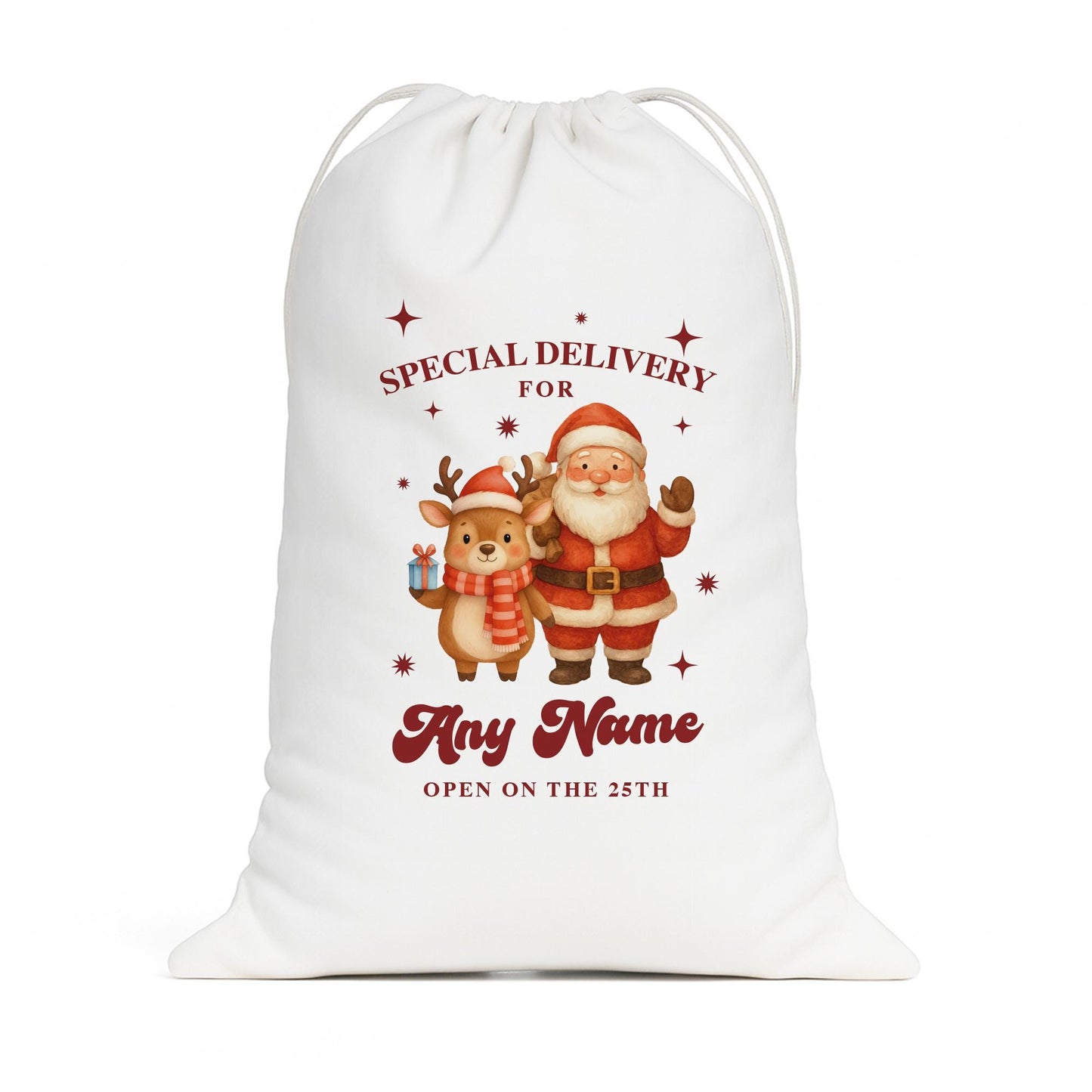 Personalised Santa Sack | Custom Special Delivery Reindeer & Santa Gift Bag