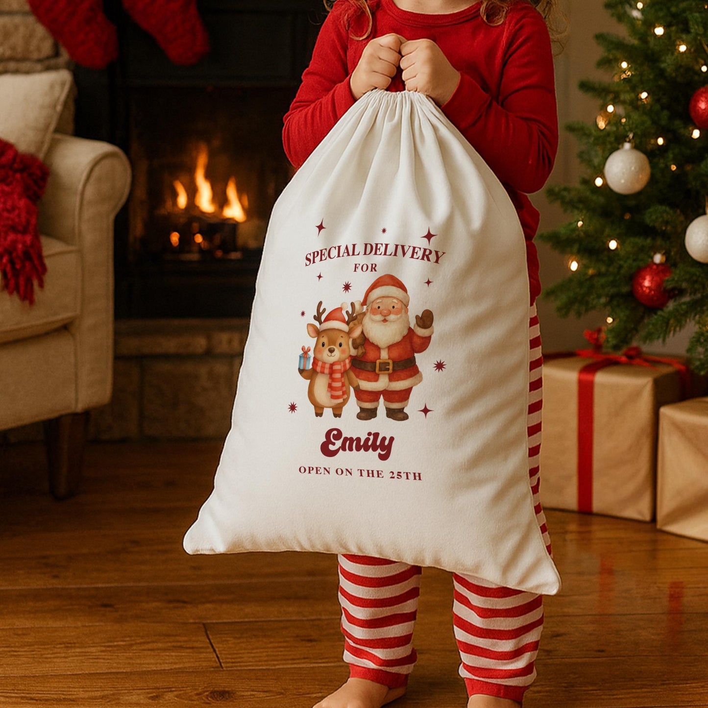 Personalised Santa Sack | Custom Special Delivery Reindeer & Santa Gift Bag