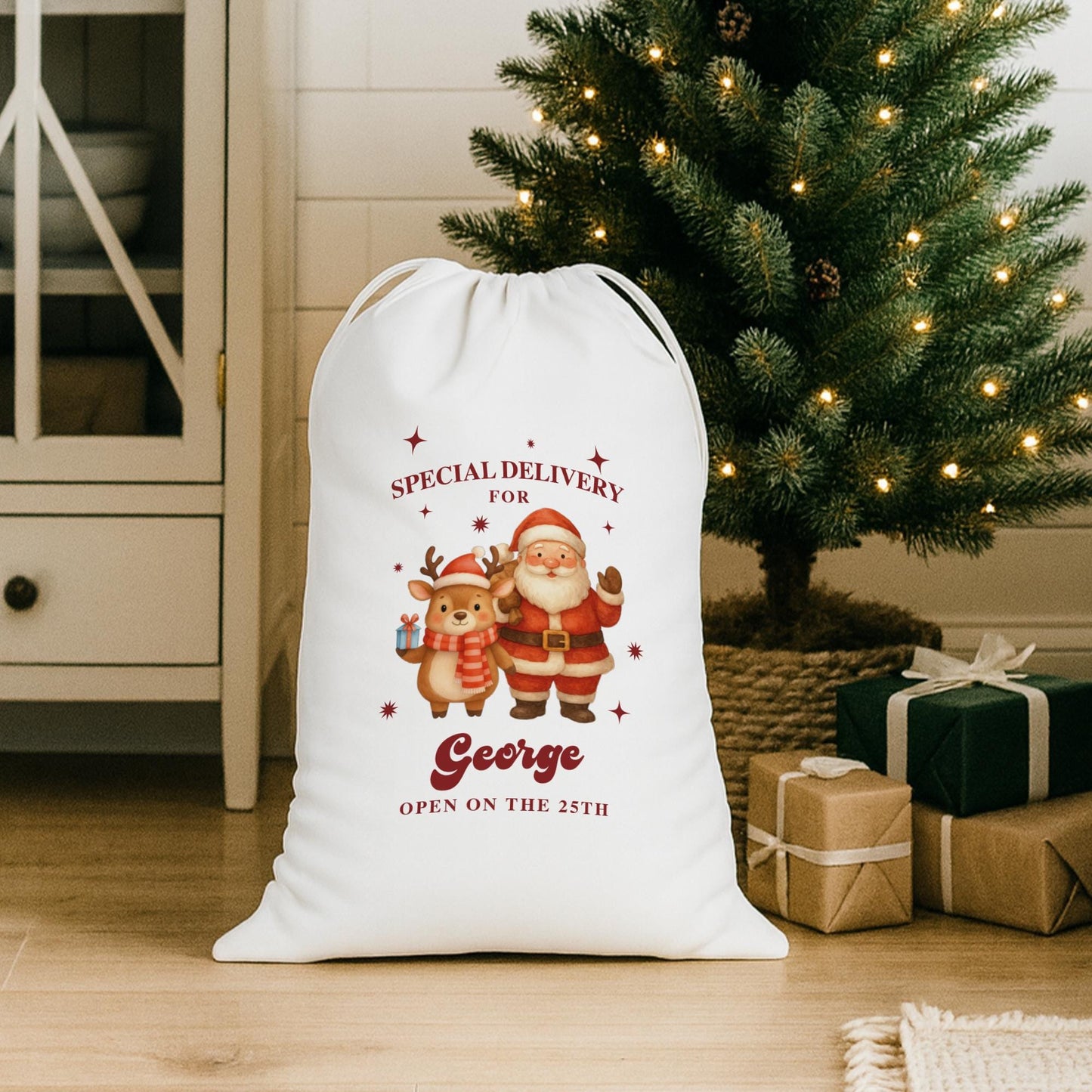 Personalised Santa Sack | Custom Special Delivery Reindeer & Santa Gift Bag
