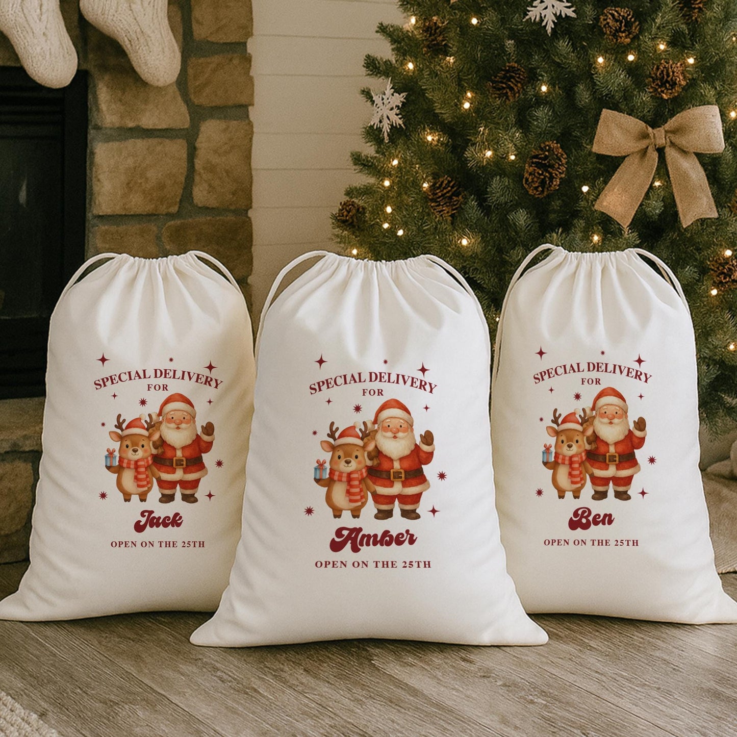 Personalised Santa Sack | Custom Special Delivery Reindeer & Santa Gift Bag