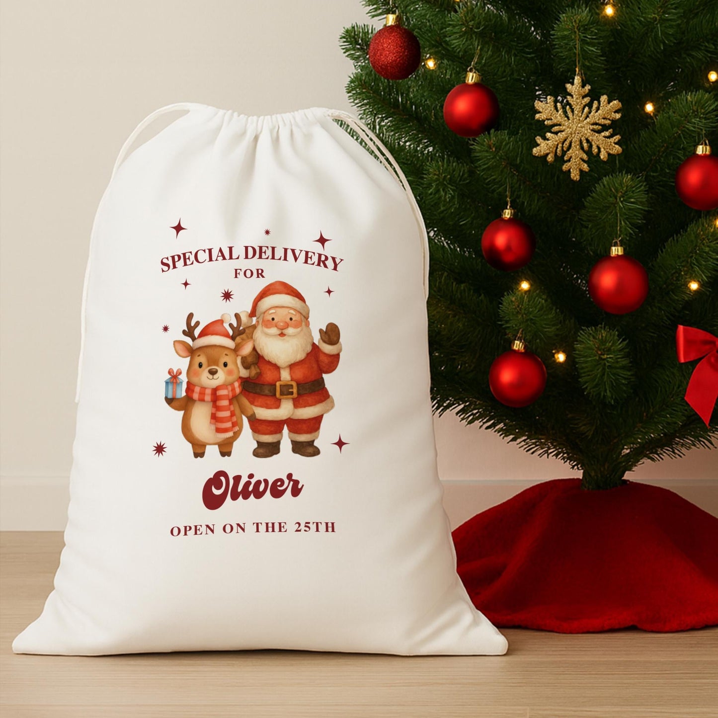 Personalised Santa Sack | Custom Special Delivery Reindeer & Santa Gift Bag