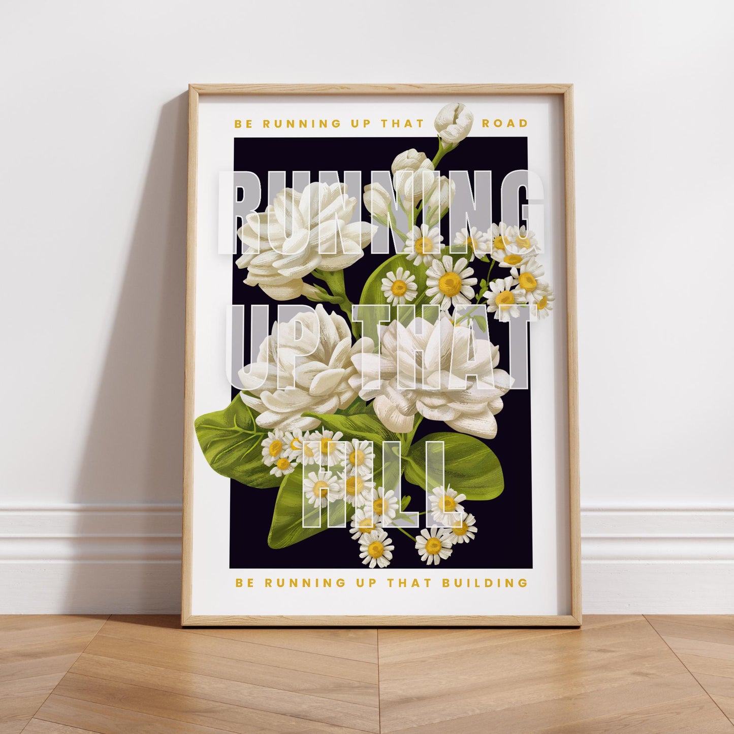Running Up That Hill Floral Poster  Vintage Botanical Lyric-Inspired Wall Art Print