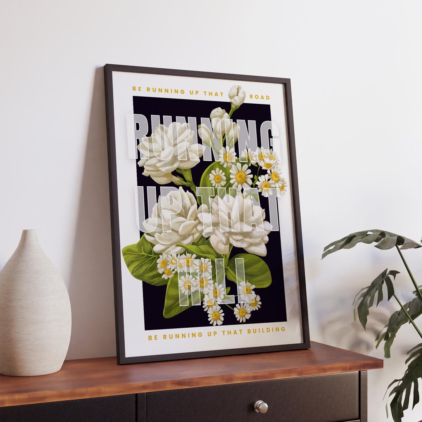 Running Up That Hill Floral Poster  Vintage Botanical Lyric-Inspired Wall Art Print