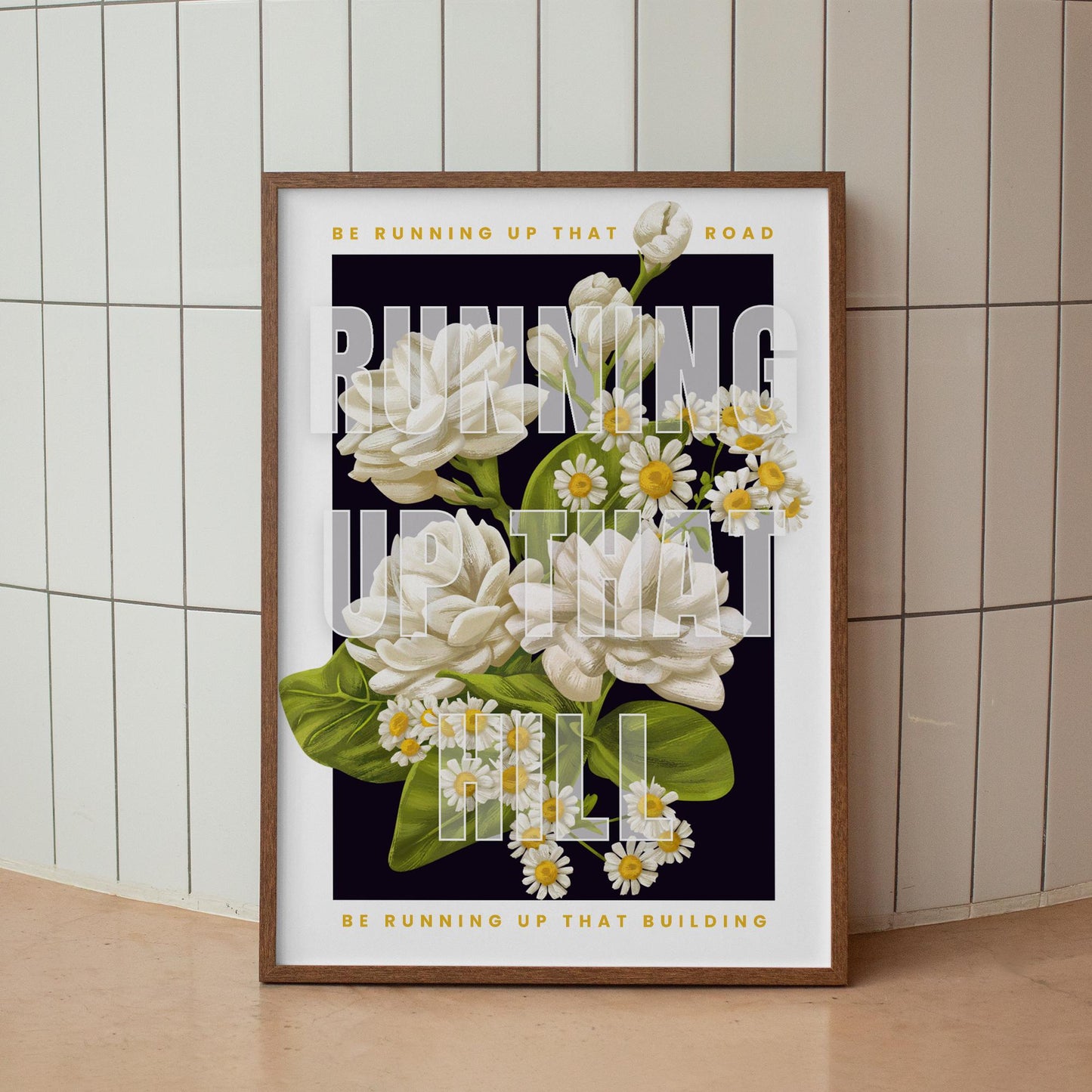 Running Up That Hill Floral Poster  Vintage Botanical Lyric-Inspired Wall Art Print