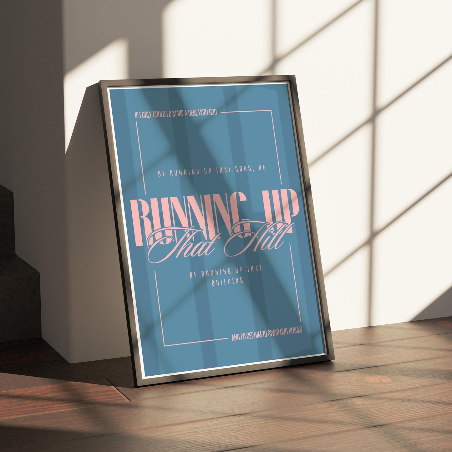 Running Up That Hill Lyric Inspired Poster  Retro Pink and Blue Wall Art Print