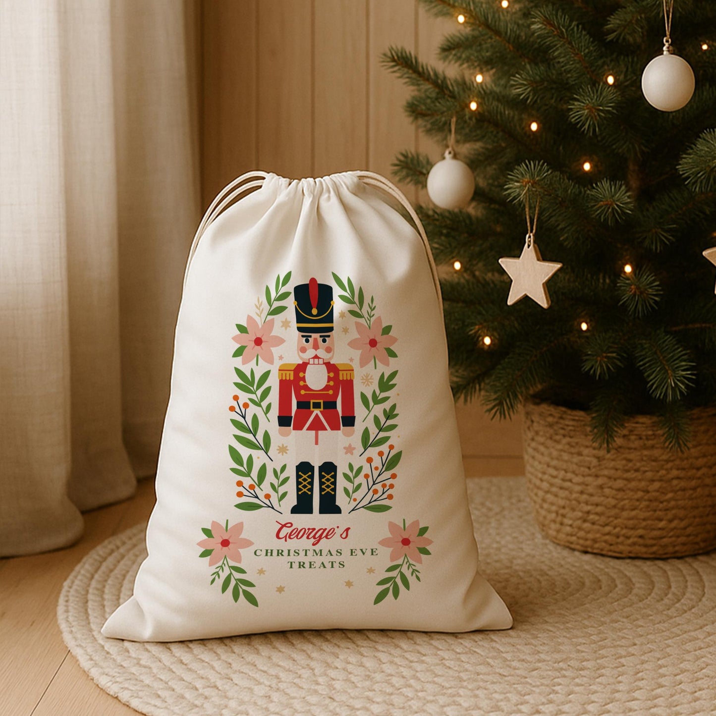 Personalised Christmas Eve Sack | Nutcracker Christmas Gift Bag with Custom Name
