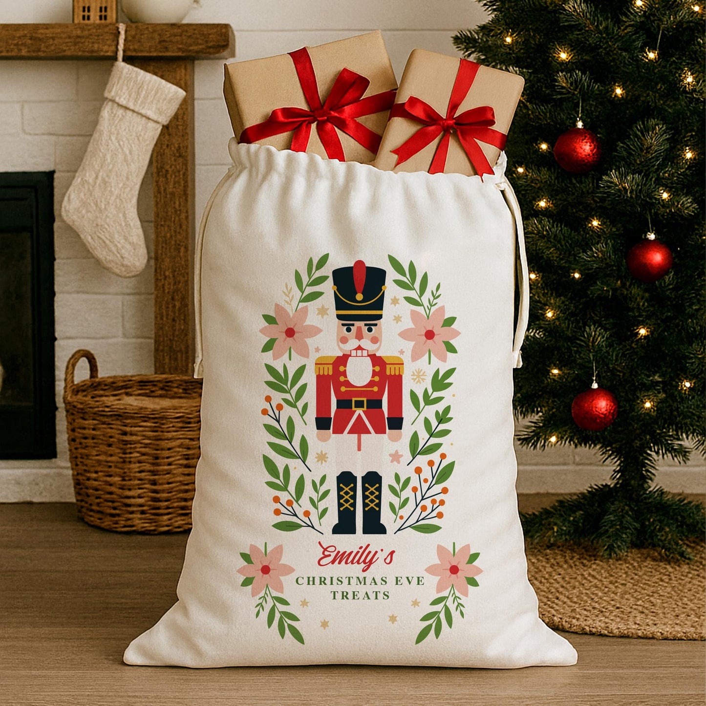 Personalised Christmas Eve Sack | Nutcracker Christmas Gift Bag with Custom Name