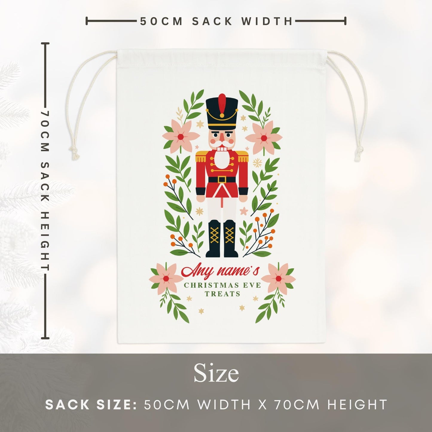 Personalised Christmas Eve Sack | Nutcracker Christmas Gift Bag with Custom Name