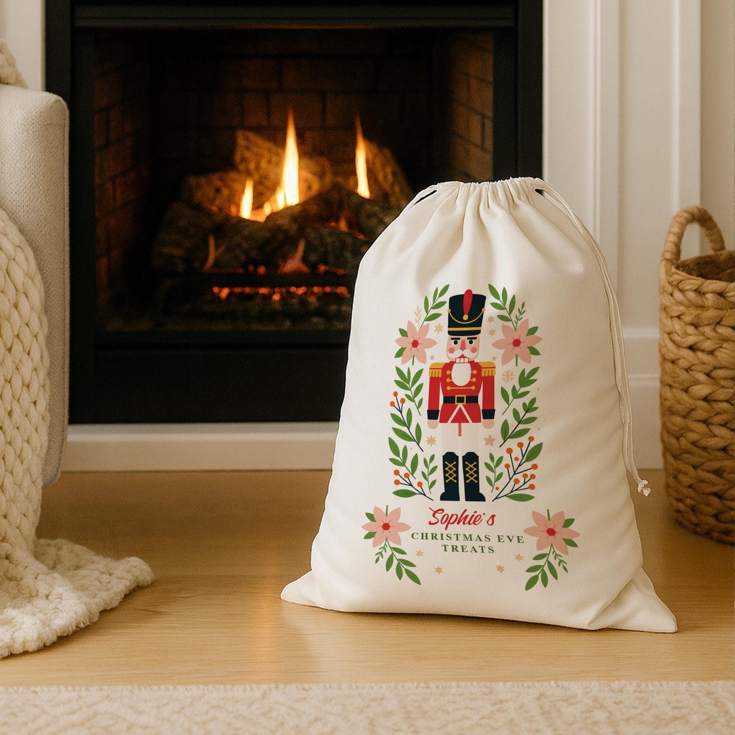 Personalised Christmas Eve Sack | Nutcracker Christmas Gift Bag with Custom Name