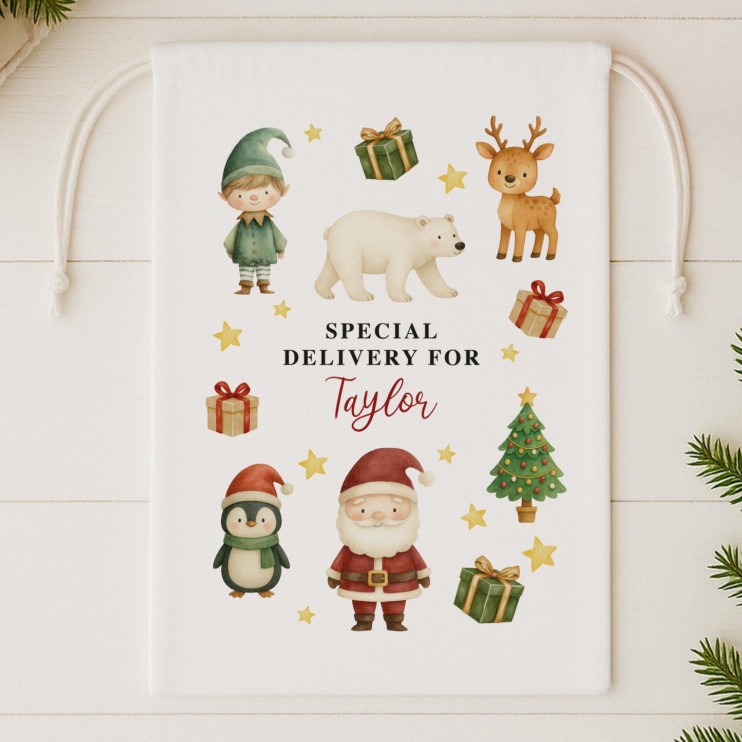 Personalised Christmas Santa Sack with Festive Characters  Custom Name Gift Bag