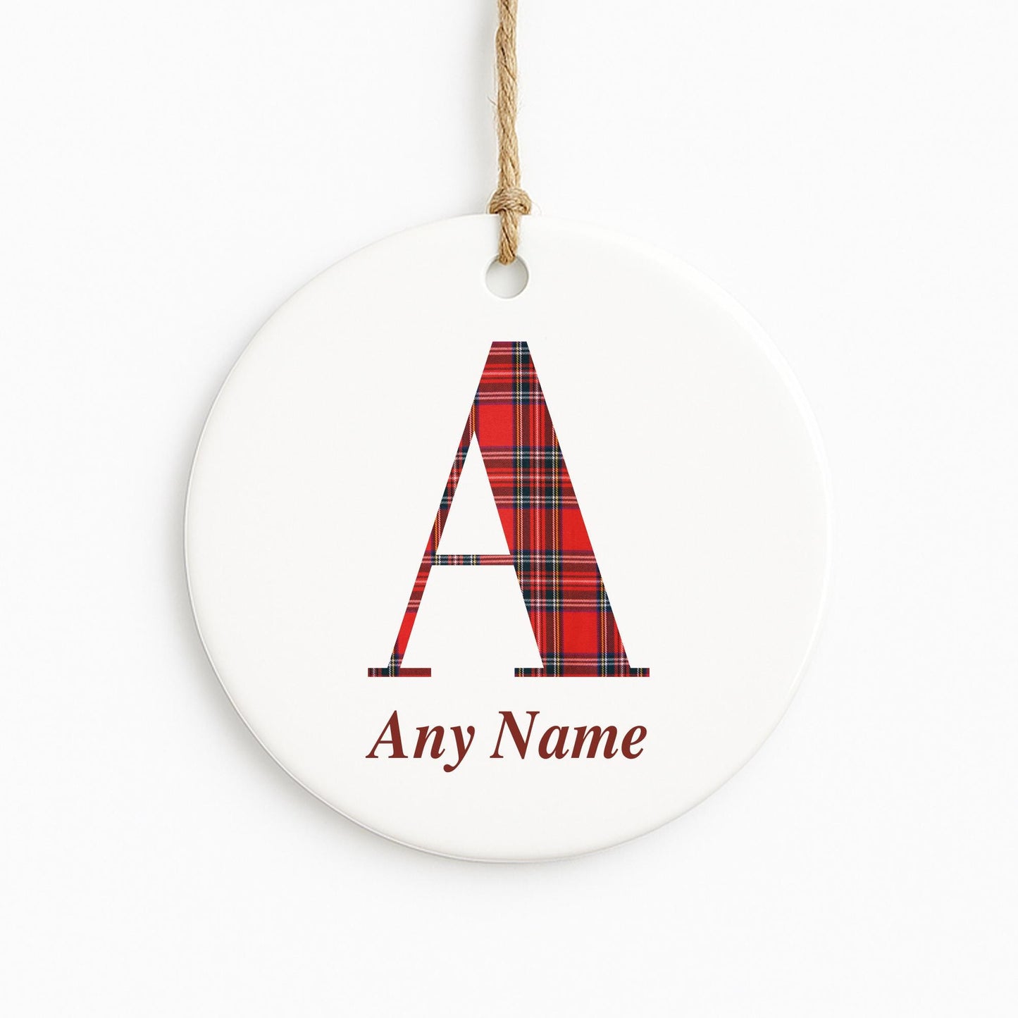Personalised Tartan Monogram Christmas Bauble  Name & Initial Ceramic Ornament | Custom Tree Decoration