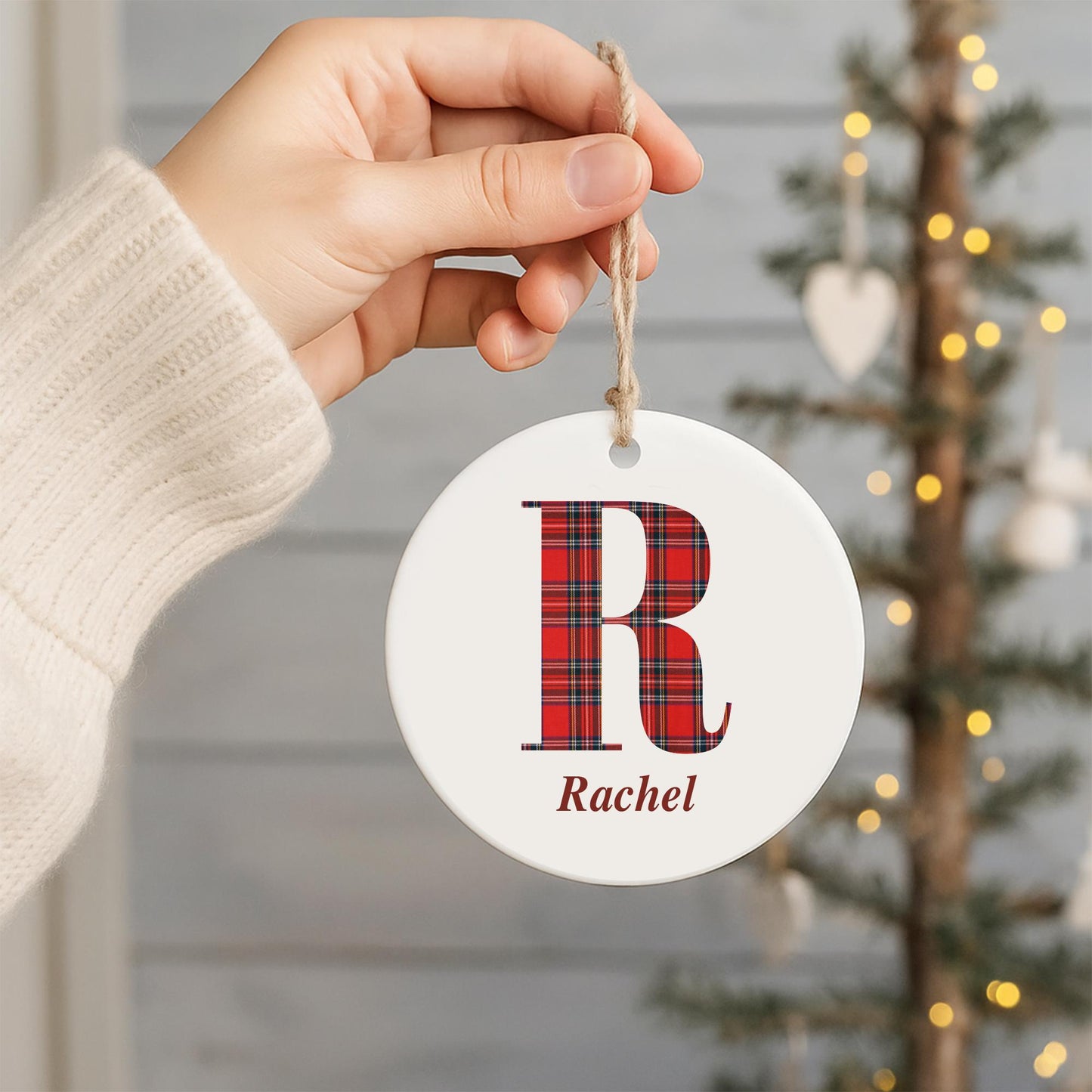 Personalised Tartan Monogram Christmas Bauble  Name & Initial Ceramic Ornament | Custom Tree Decoration