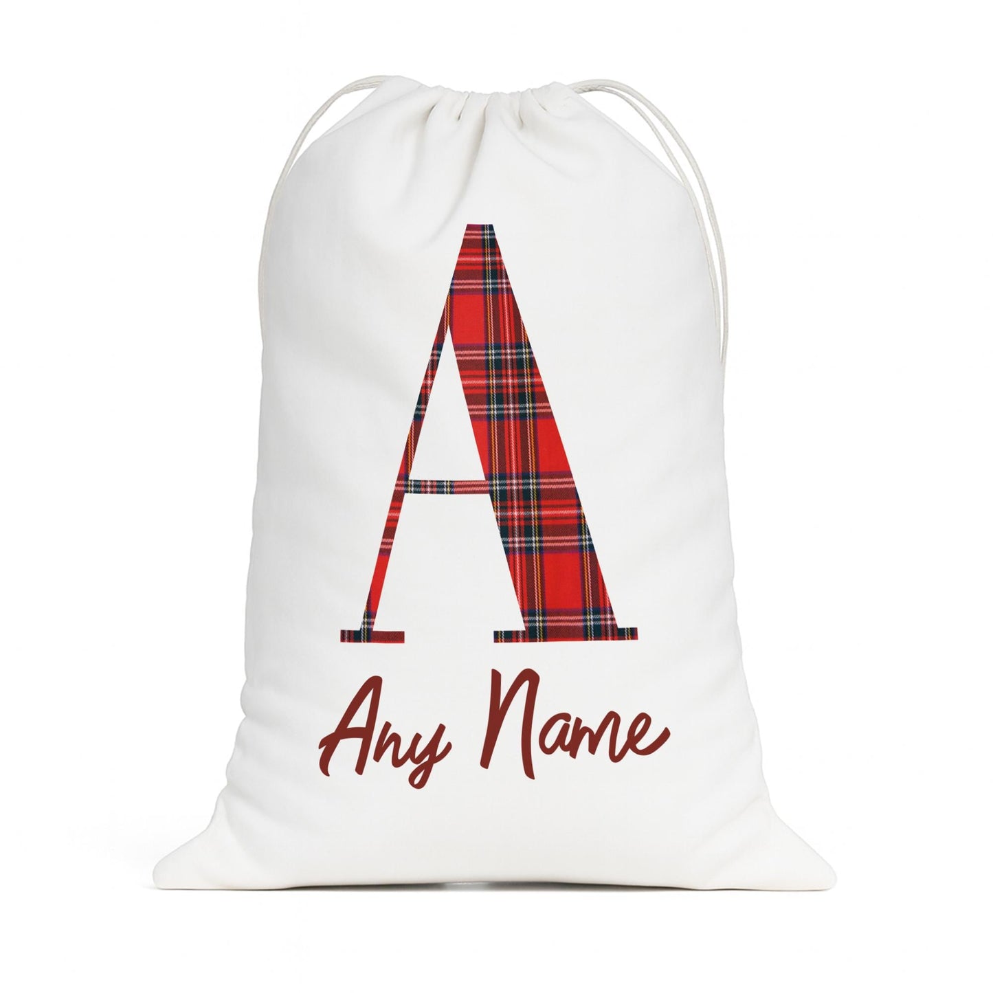 Personalised Christmas Present Sack with Tartan Monogram  Custom Initial & Name Gift Bag  Santa Sack