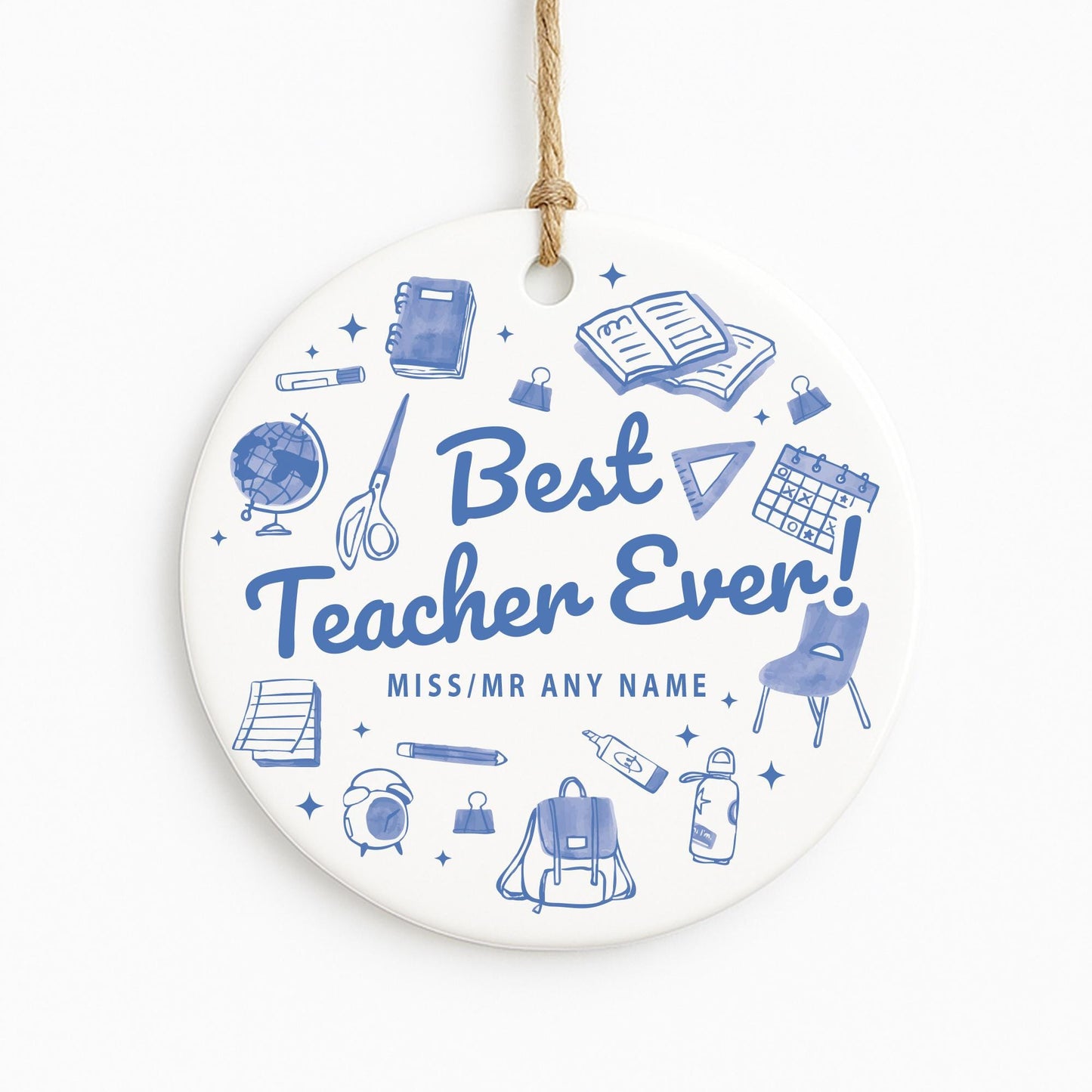 Thank You Teacher Gift  Personalised Blue Doodle Ornament with Name for Teacher Appreciation