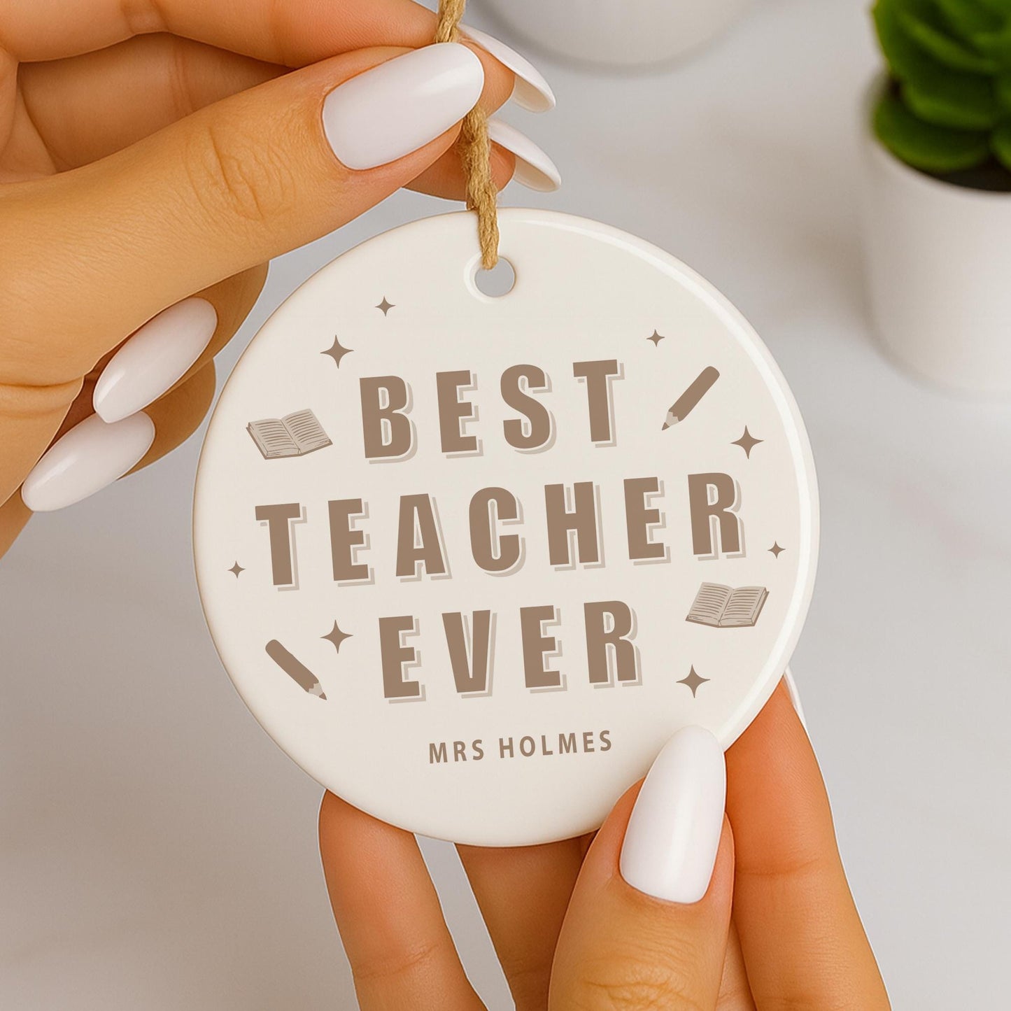 Thank You Teacher Gift  Personalised Modern Best Teacher Appreciation Present  Ornament with Custom Name