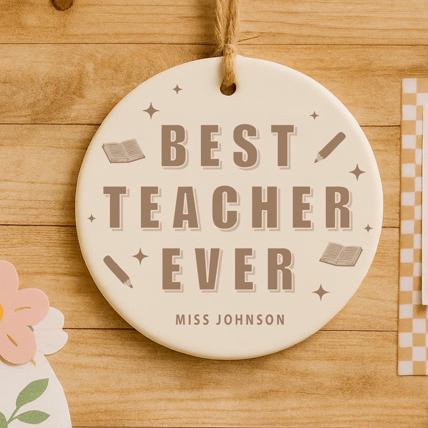 Thank You Teacher Gift  Personalised Modern Best Teacher Appreciation Present  Ornament with Custom Name