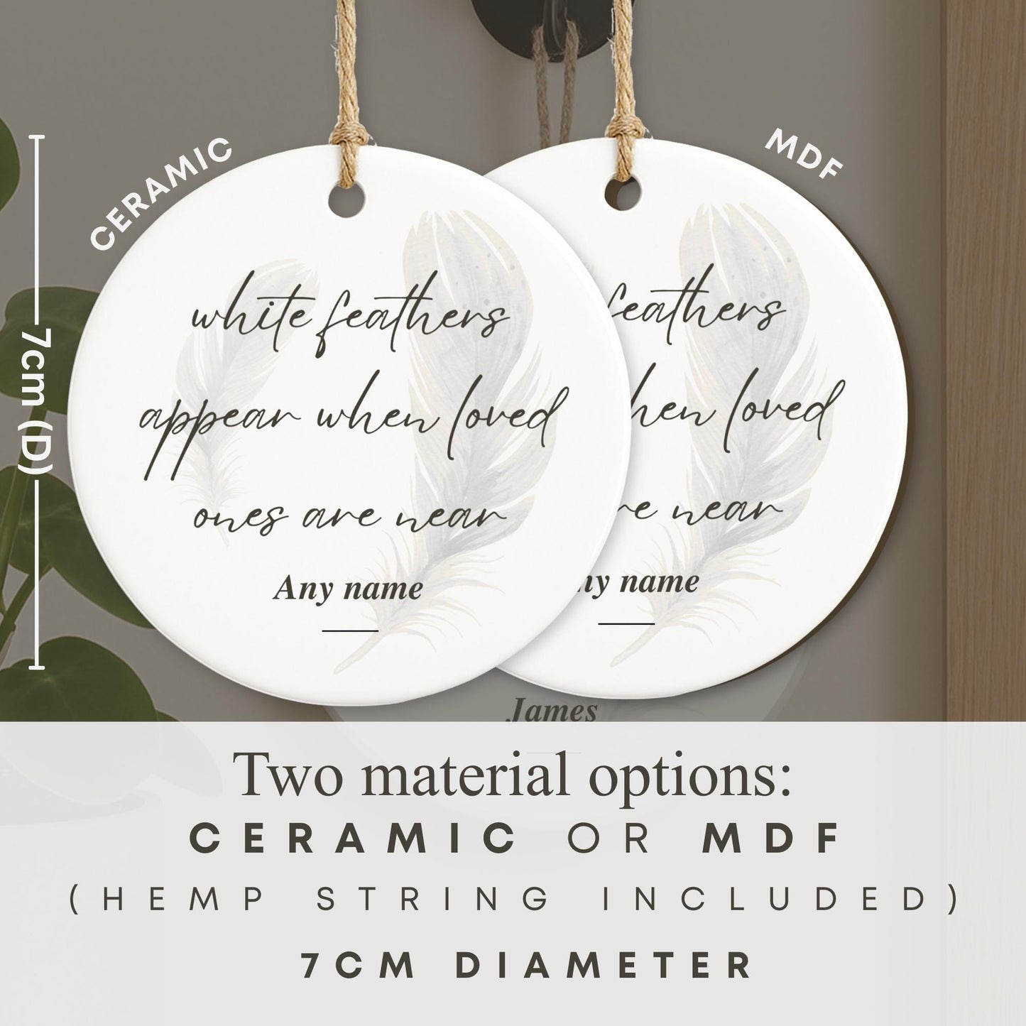 Personalised Memorial Ornament  White Feathers Appear Quote  Remembrance Hanging Keepsake  Lost Loved One Gift