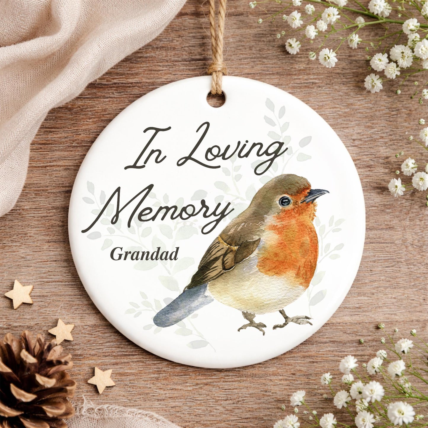 Personalised In Loving Memory Robin Ornament  Memorial Hanging Keepsake Gift  Lost Loved One Sympathy Gift