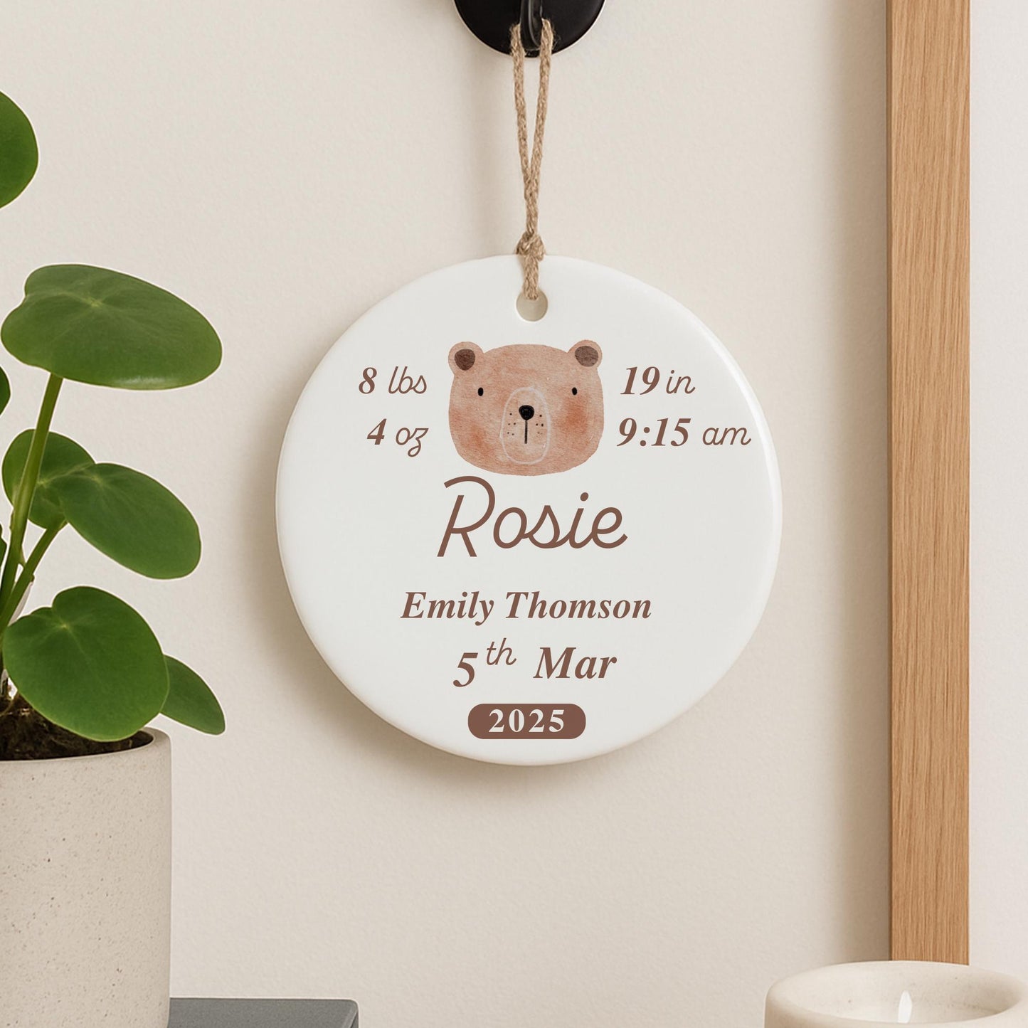 Personalised Newborn Baby Stats Ornament | Bear Birth Details Keepsake Gift | Baby Shower | Nursery Decor
