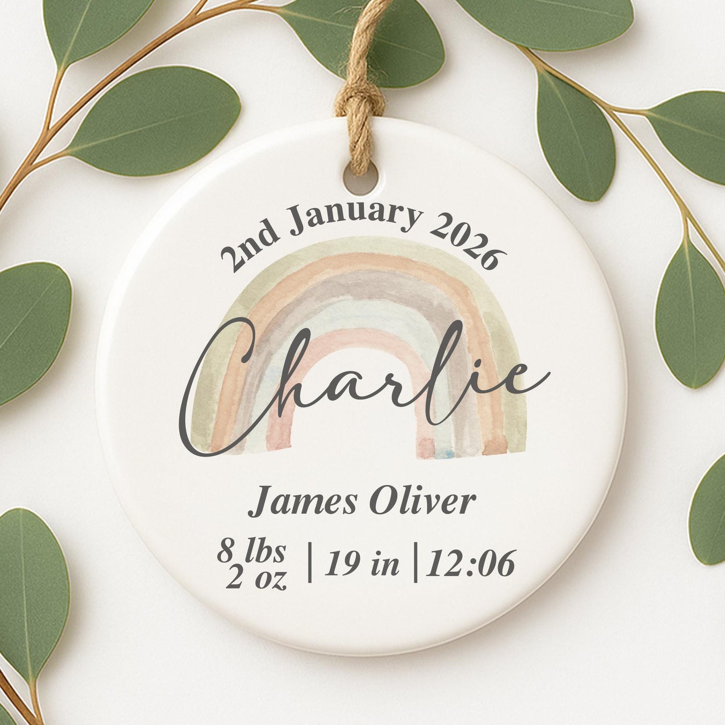 Personalised Baby Birth Stats Ornament | Rainbow New Baby Keepsake Gift | Baby Shower | Nursery Decor