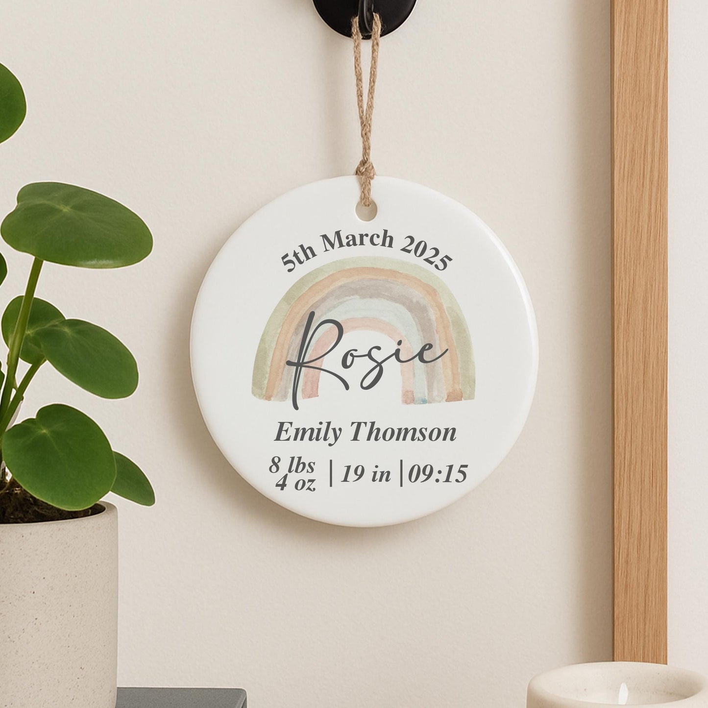 Personalised Baby Birth Stats Ornament | Rainbow New Baby Keepsake Gift | Baby Shower | Nursery Decor