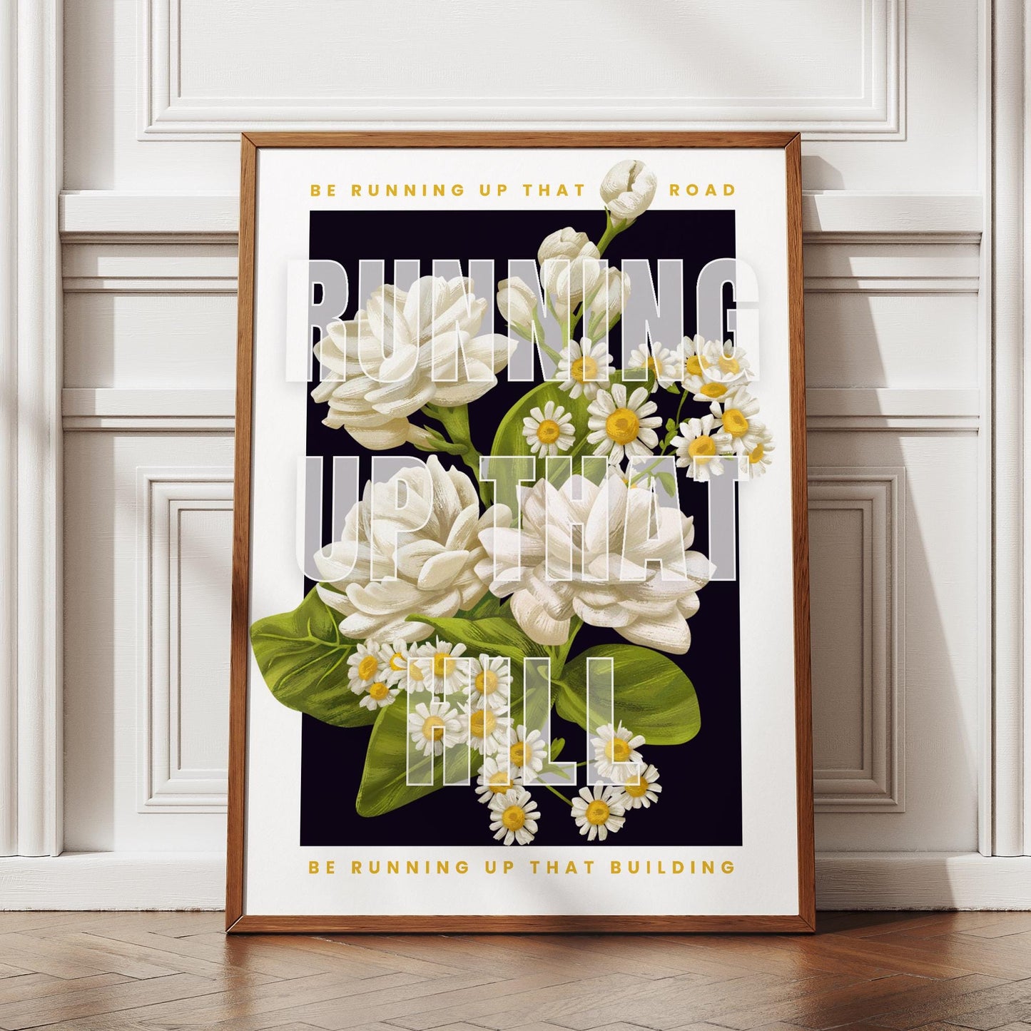 Running Up That Hill Floral Poster  Vintage Botanical Lyric-Inspired Wall Art Print