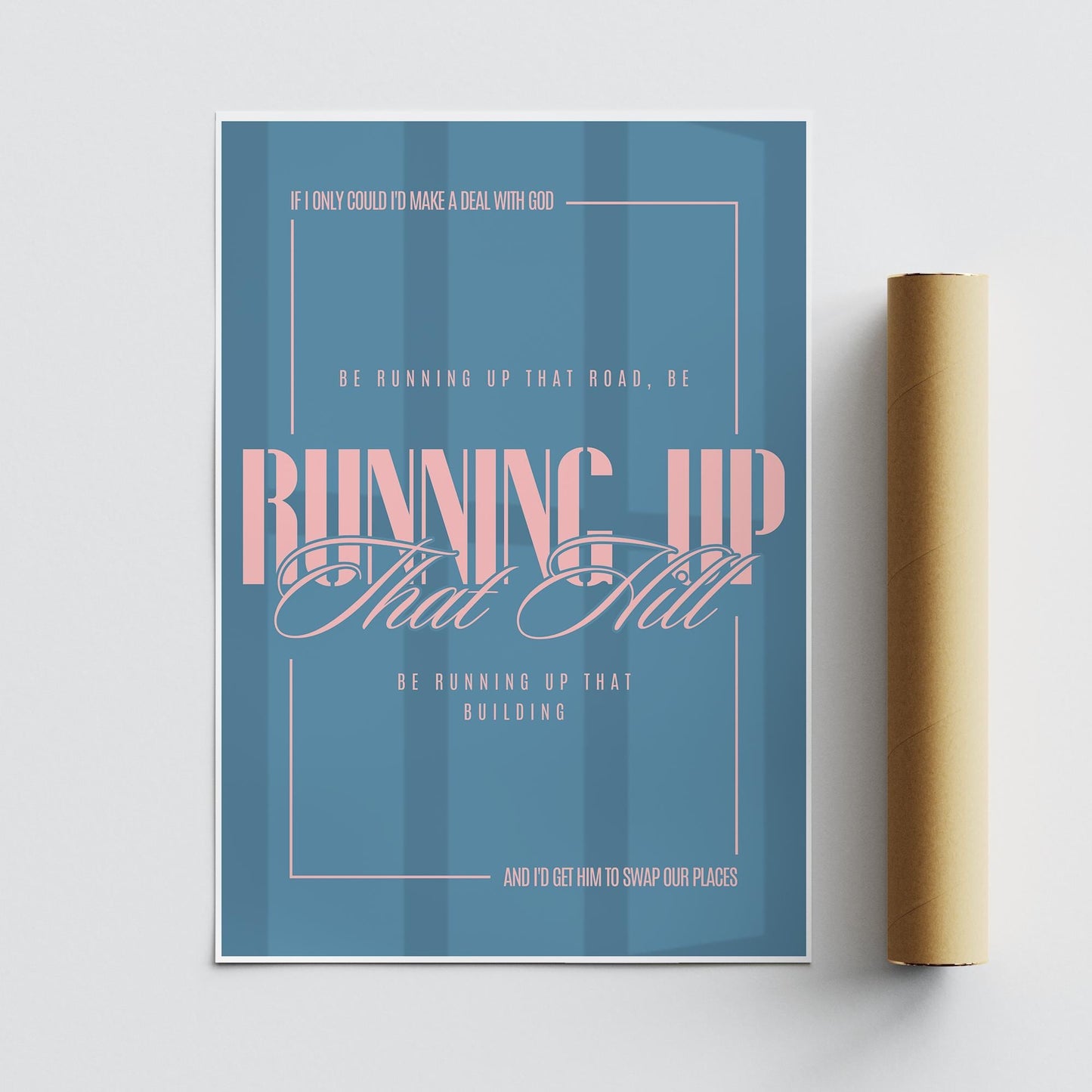 Running Up That Hill Lyric Inspired Poster  Retro Pink and Blue Wall Art Print