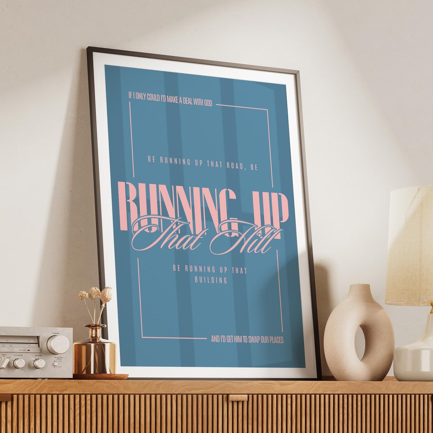Running Up That Hill Lyric Inspired Poster  Retro Pink and Blue Wall Art Print