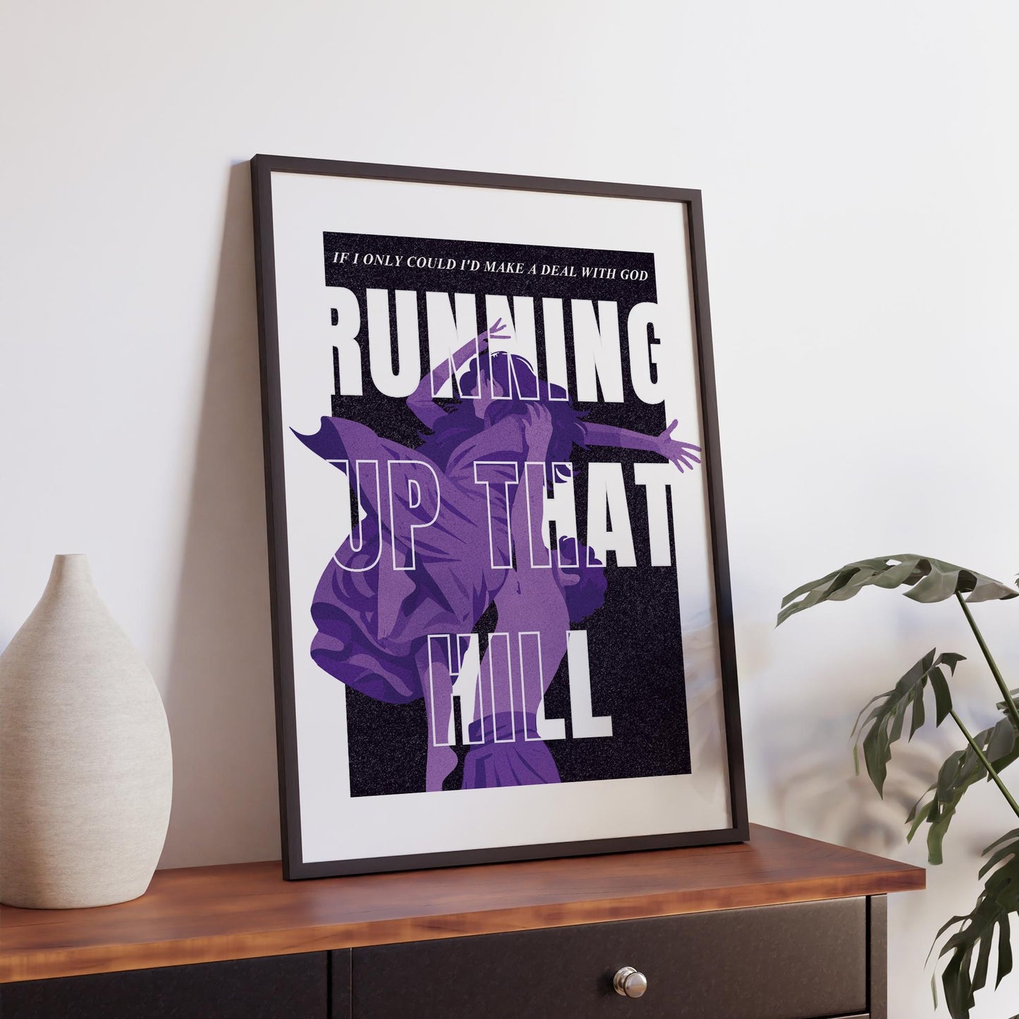 Lyric Inspired Print  Running Up That Hill Poster  Bold Purple Graphic Music Art Print