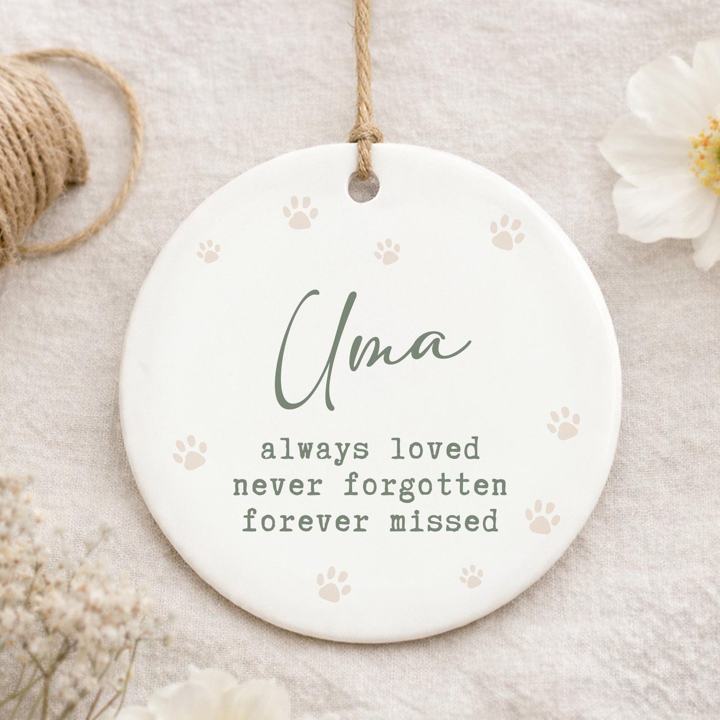 Personalised Pet Memorial Ornament  Always Loved Never Forgotten Paw Print Keepsake  Sympathy Gift
