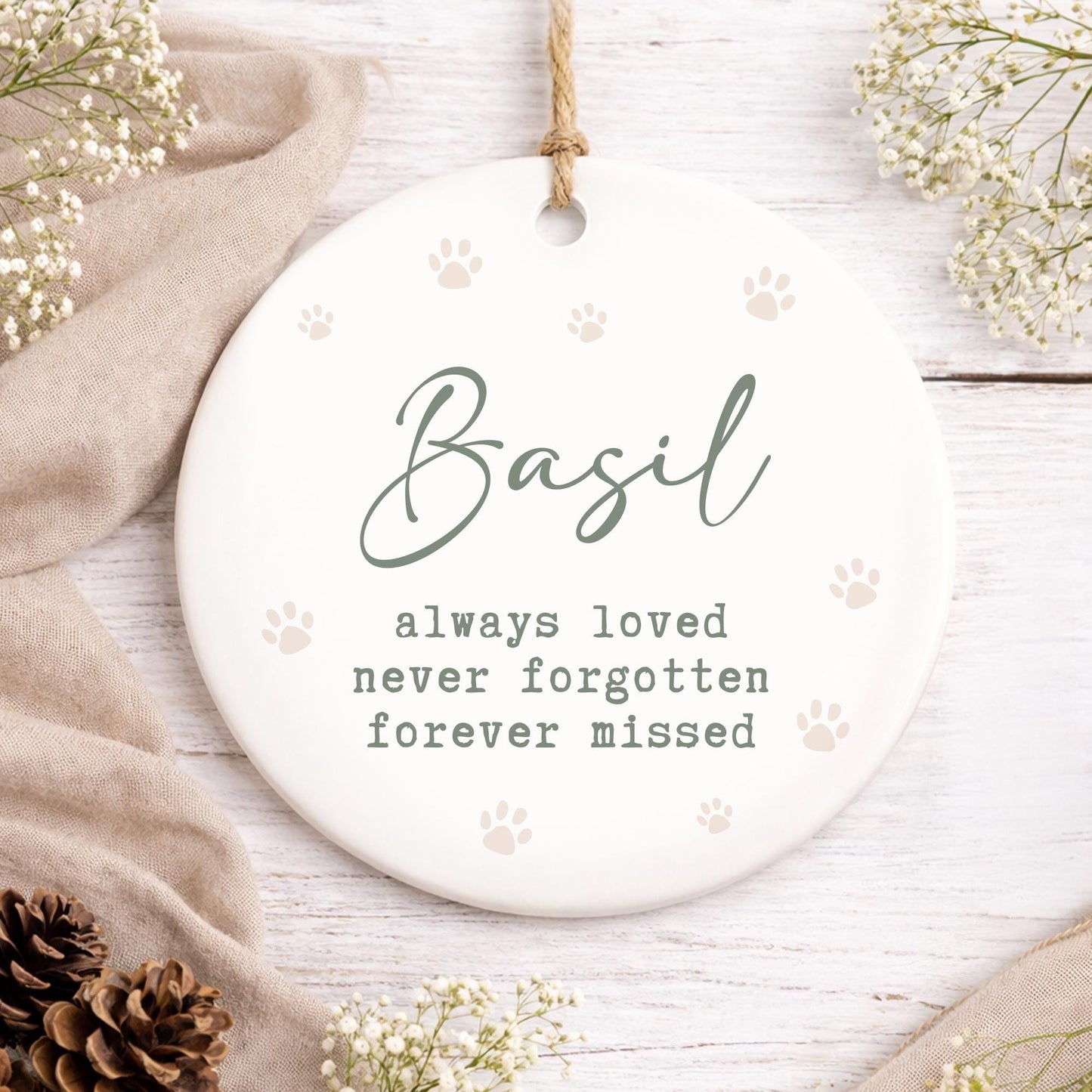 Personalised Pet Memorial Ornament  Always Loved Never Forgotten Paw Print Keepsake  Sympathy Gift