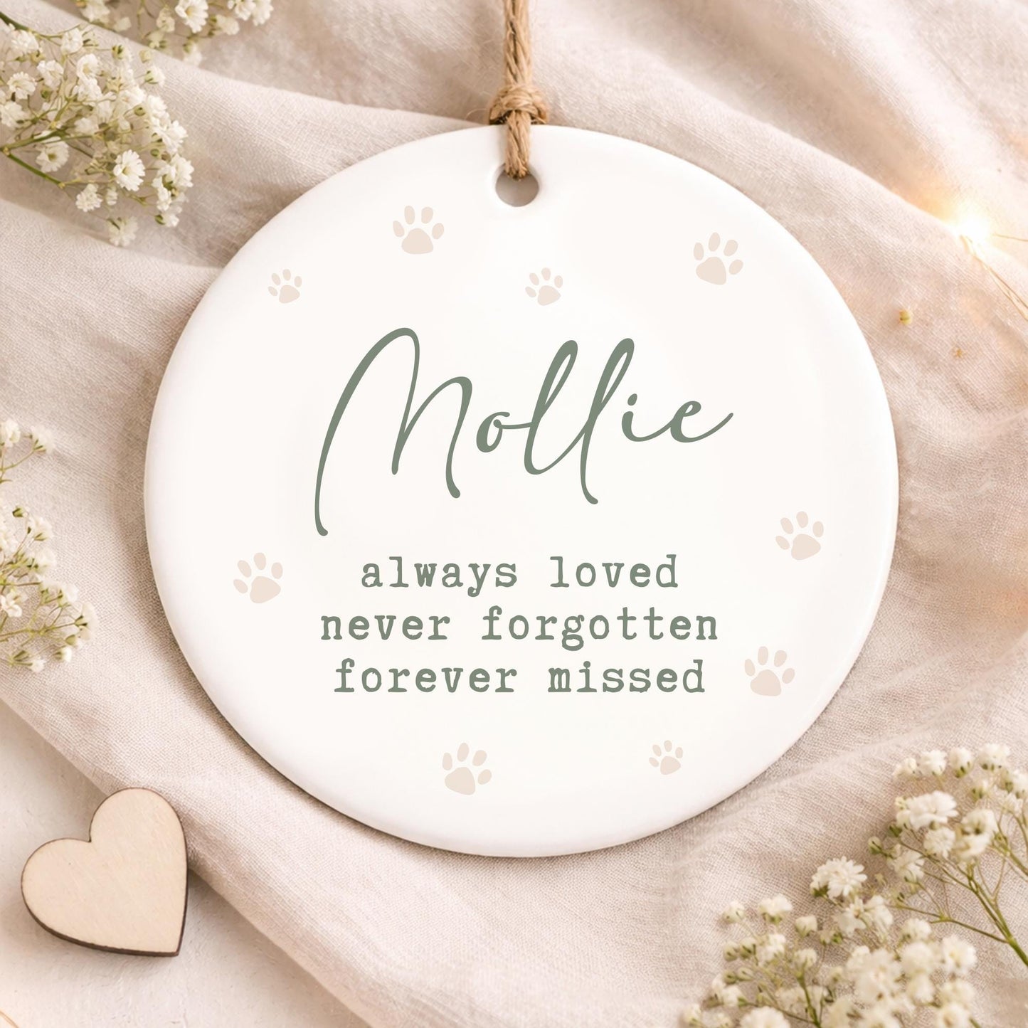 Personalised Pet Memorial Ornament  Always Loved Never Forgotten Paw Print Keepsake  Sympathy Gift