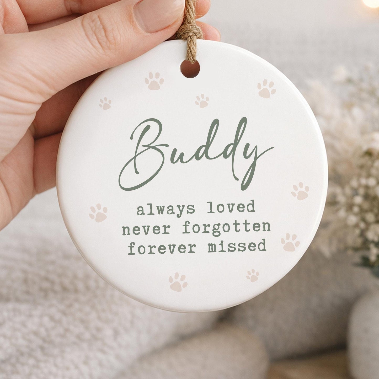 Personalised Pet Memorial Ornament  Always Loved Never Forgotten Paw Print Keepsake  Sympathy Gift